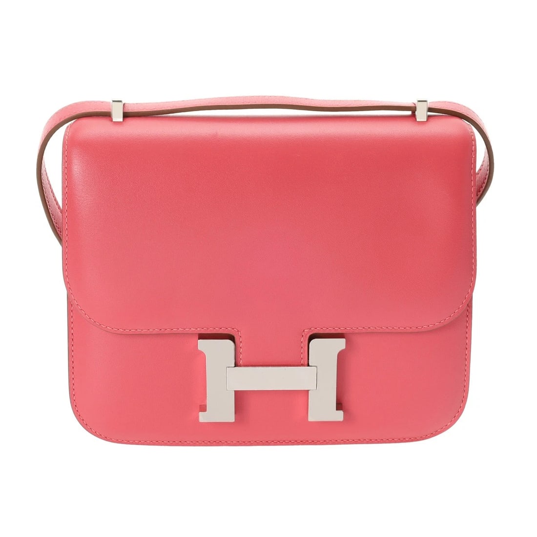 HERMES CONSTANCE MINI 18 VAUX SHOULDER BAG: HERMES Constance Mini 18 Vaux Shoulder Bag Brand: HERMES Type: Shoulder Bag Material: Vaux Tadelakt Color: Rose lipstick Size: H:about 5.9inch W:about 7.1inch D:about 0.8inch Accessories: None