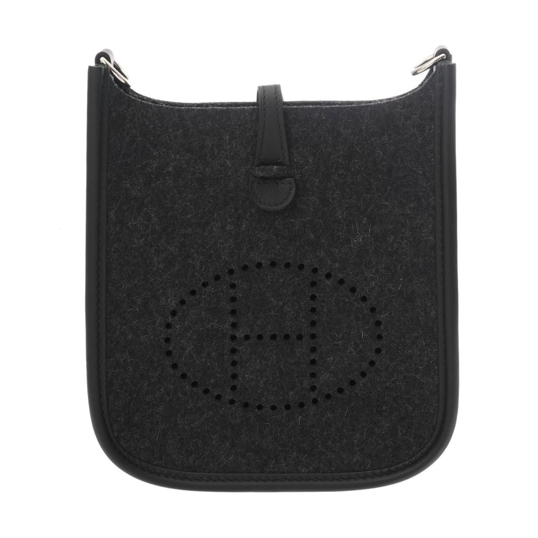 HERMES EVELYN TPM FELT/VAUX SWIFT BAG: HERMES Evelyn TPM felt/Vaux Swift Bag Brand: HERMES Type: Shoulder Bag Material: felt/Vaux Swift Color: Grimoyan / Black Size: H:about 7.1inch (Center) W:about 6.9inch D:about 2.2inch Accessories: