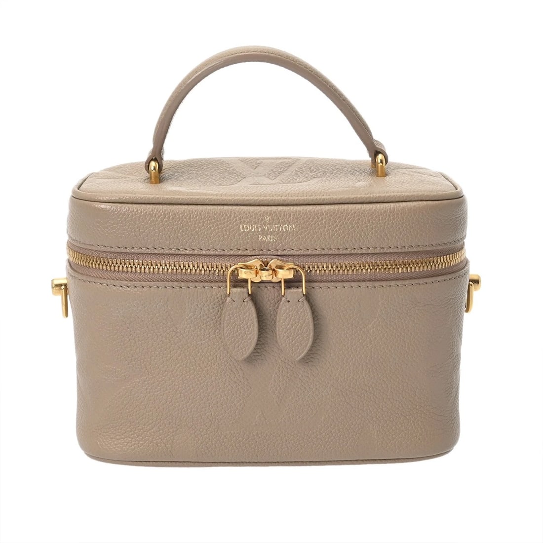 LOUIS VUITTON VANITY PM MONOGRAM EMPREINTE: LOUIS VUITTON Vanity PM Monogram Empreinte Brand: LOUIS VUITTON Type: Vanity bag Material: leather Color: Tourterelle Size: H:about 5.3inch W:about 7.7inch (Bottom) D:about 4.1inch Accessories: No