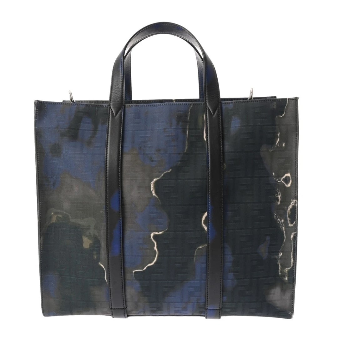 FENDI FF ZUCCA SHOPPER TOTE AHUE BLUE-BLACK TOTE BAG: FENDI FF Zucca Shopper Tote AHUE blue-black Tote Bag Brand: FENDI Type: Tote Bag Material: Sunset Jacquard Fabric Color: blue-black Size: H:about 13.2inch W:about 15.9inch D:about 7.3inch Accessor