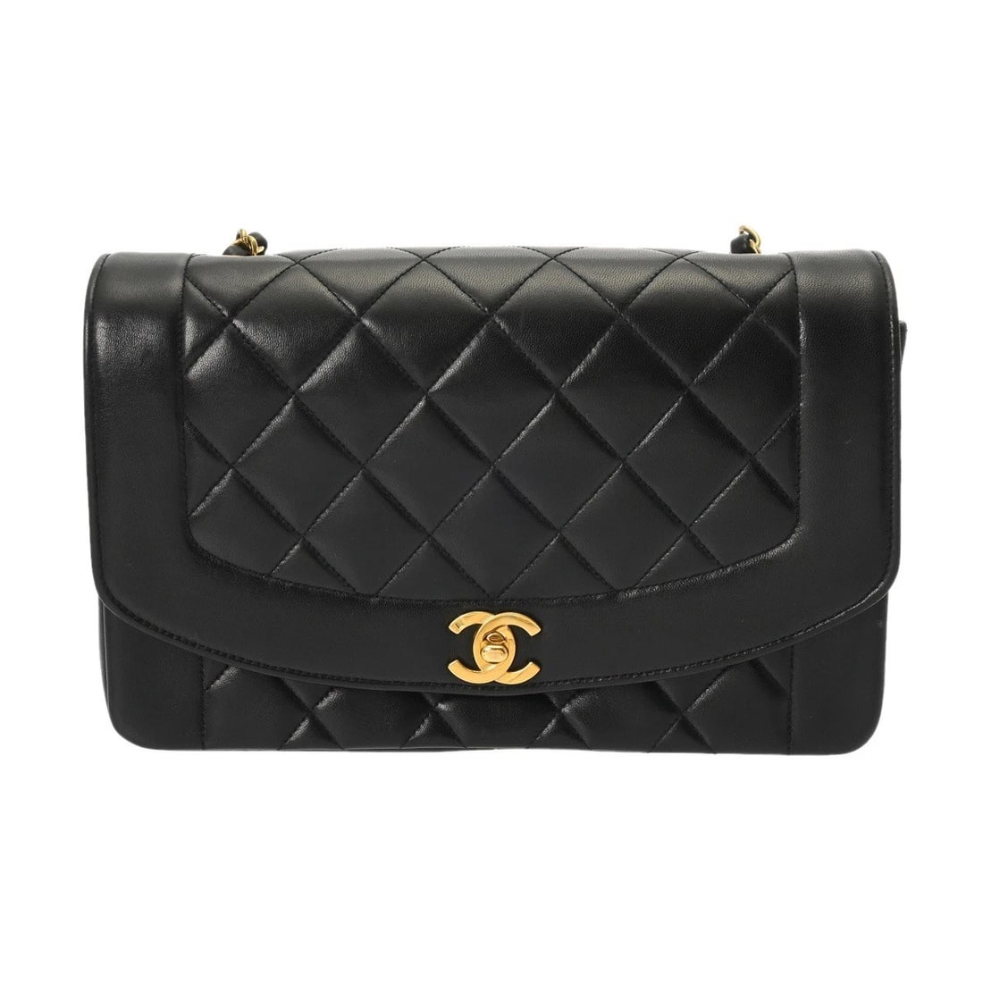 CHANEL CHAINSHOULDER DIANA LAMBSKIN BLACK SHOULDER BAG: CHANEL ChainShoulder Diana lambskin black Shoulder Bag Brand: CHANEL Type: Shoulder Bag Material: lambskin Color: black Size: H:about 6.3inch W:about 9.6inch (maximum) D:about 3.0inch Accessories: