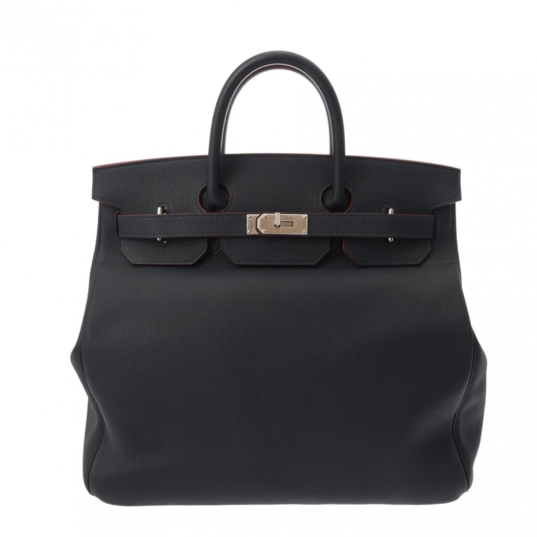 HERMES HAUT A COURROIES 40 VERSO TOGO BLUE HANDBAG: HERMES HAUT A COURROIES 40 Verso Togo Blue Handbag Brand: HERMES Type: Handbag Material: Togo Color: Blue Nuit / Rouge H Size: H:about 16.5inch W:about 16.1inch D:about 9.4inch Accessories: None