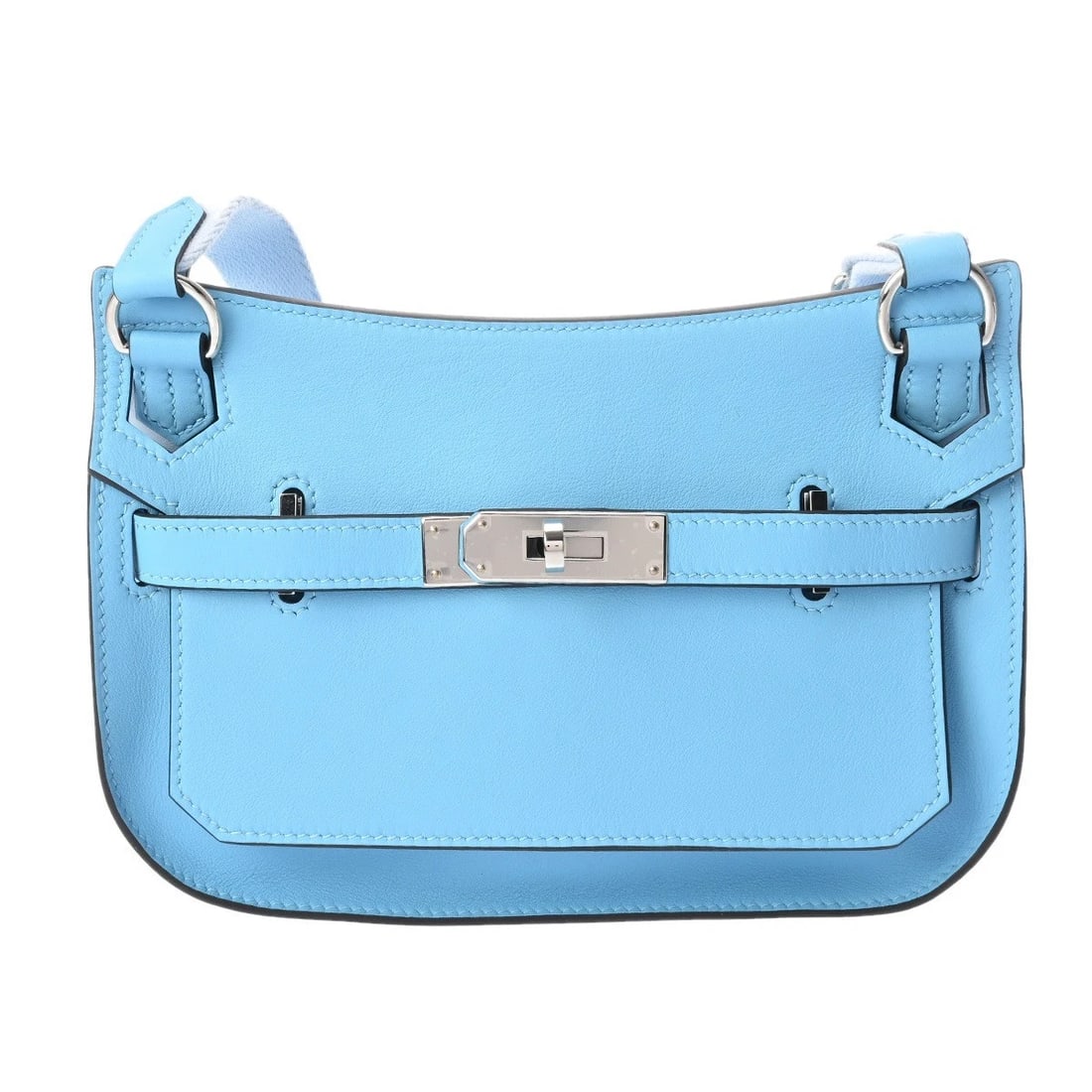 HERMES GYPSYÈRE MINI VERSO VAUX SWIFT SHOULDER BAG: HERMES Gypsyère Mini Verso Vaux Swift Shoulder Bag Brand: HERMES Type: Shoulder Bag Material: Vaux Swift Color: Celeste/Blue Plume Size: H:about 6.1inch W:about 8.3inch D:about 2.0inch Accessories