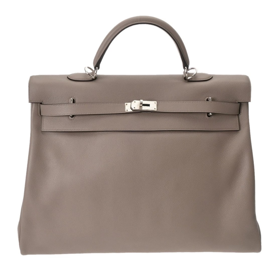 HERMES KELLY 50 VERSO EVERCOLOR GRI HANDBAG: HERMES Kelly 50 Verso Evercolor Gri Handbag Brand: HERMES Type: Handbag Material: Evercolor Color: Gri Asphalt/Veil Maki Size: H:about 13.8inch W:about 19.7inch D:about 7.9inch Accessories: None <