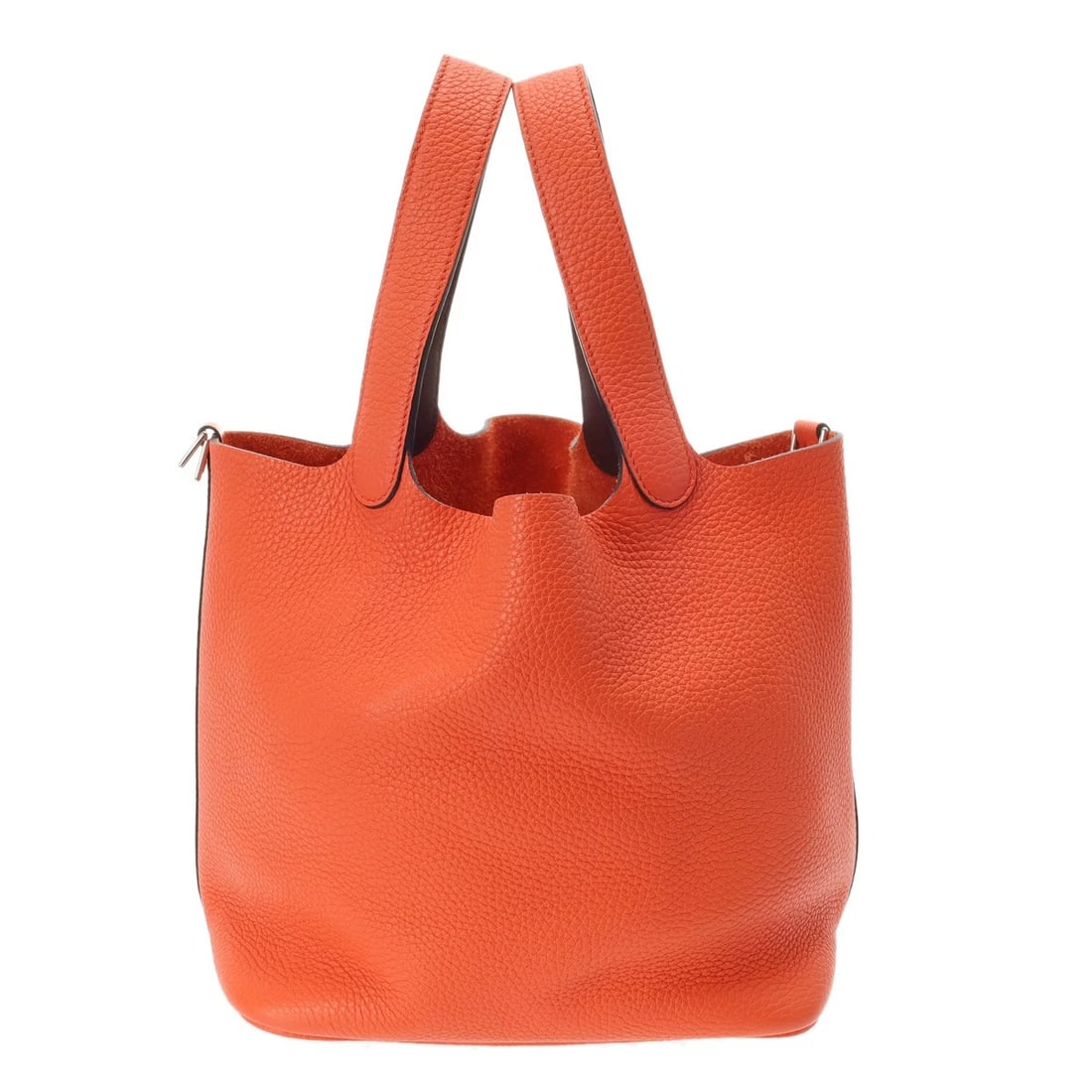 HERMES PICOTIN LOCK MM TAURILLON CLEMENCE HANDBAG: HERMES Picotin Lock MM Taurillon Clemence Handbag Brand: HERMES Type: Handbag Material: Taurillon Clemence Color: Orange Poppy / Bordeaux Size: H:about 8.3inch W:about 8.7inch D:about 6.7inch Acce