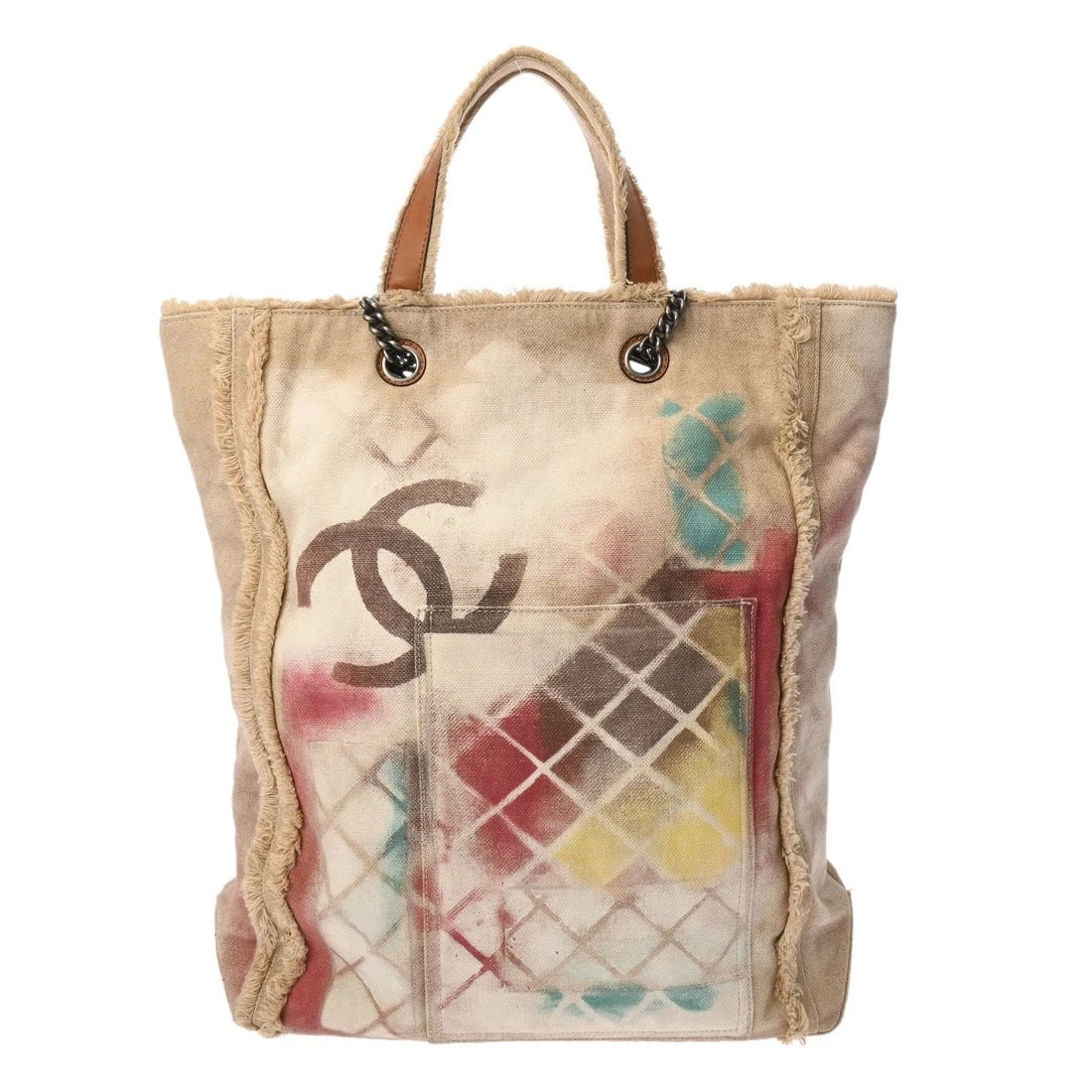 CHANEL CHAIN TOTE GRAFFITI BRICOLAGE TOTE BAG: CHANEL Chain Tote Graffiti Bricolage Tote Bag Brand: CHANEL Type: Tote Bag Material: canvas Color: multicolor Size: H:about 16.1inch W:about 15.7inch (Bottom) D:about 3.7inch Accessories: None