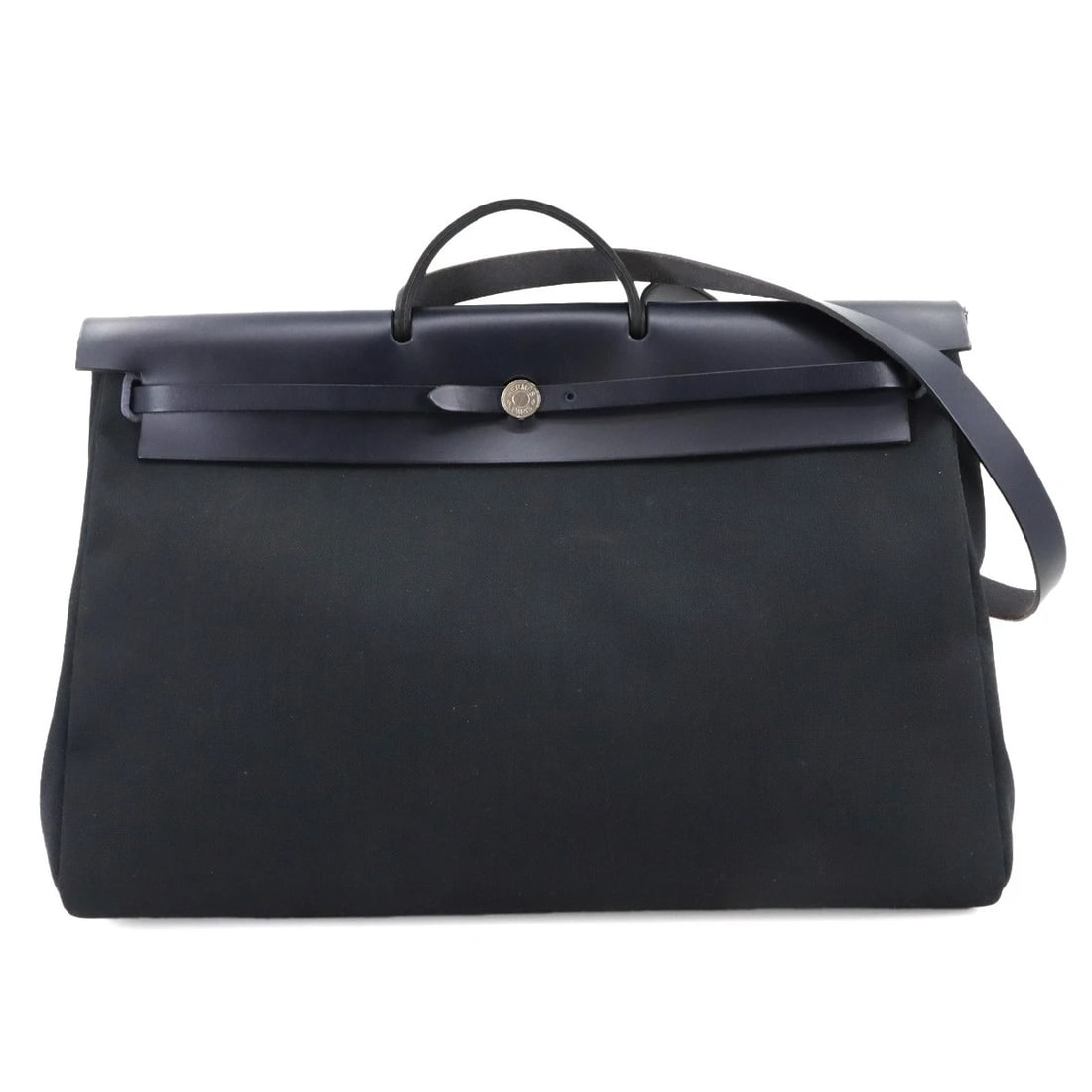 HERMES HER BAG ZIP RETOURNE CABIN 50 HAND SHOULDER BAG: HERMES Her Bag Zip Retourne Cabin 50 Hand Shoulder Bag Brand: HERMES Type: Hand Bag / Shoulder Bag Material: Toile Militaire , Vash Hunter Color: Black , Blue Indigo Size: W 19.69 inch, H 13.78 inch, 