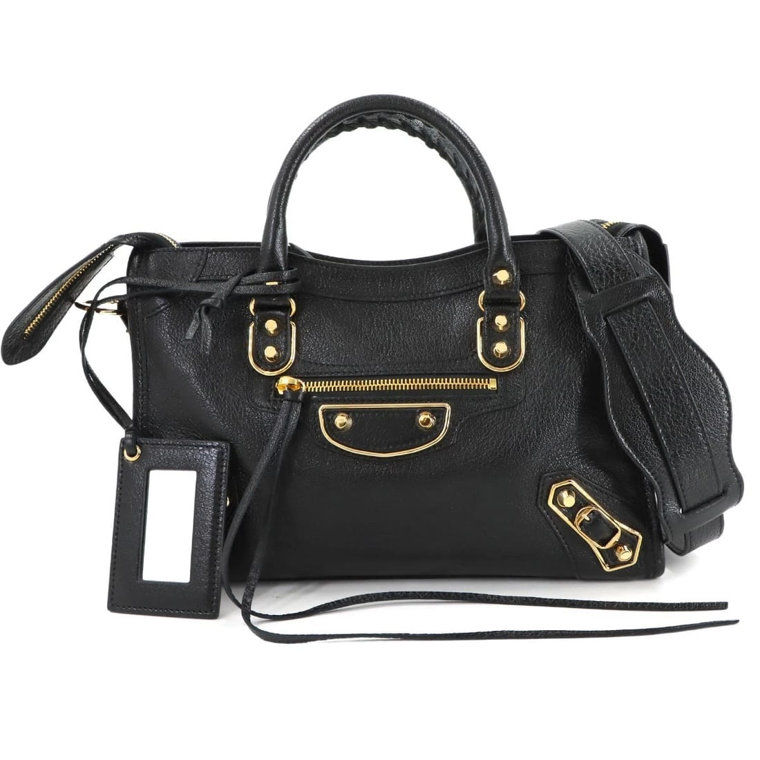 BALENCIAGA METALLIC EDGE CITY HAND SHOULDER BAG: BALENCIAGA Metallic Edge City Hand Shoulder Bag Brand: BALENCIAGA Type: Hand Bag / Shoulder Bag Material: Leather Color: Black Size: W 11.61 inch, H 7.09 inch, D 3.94 inch Accessories: None