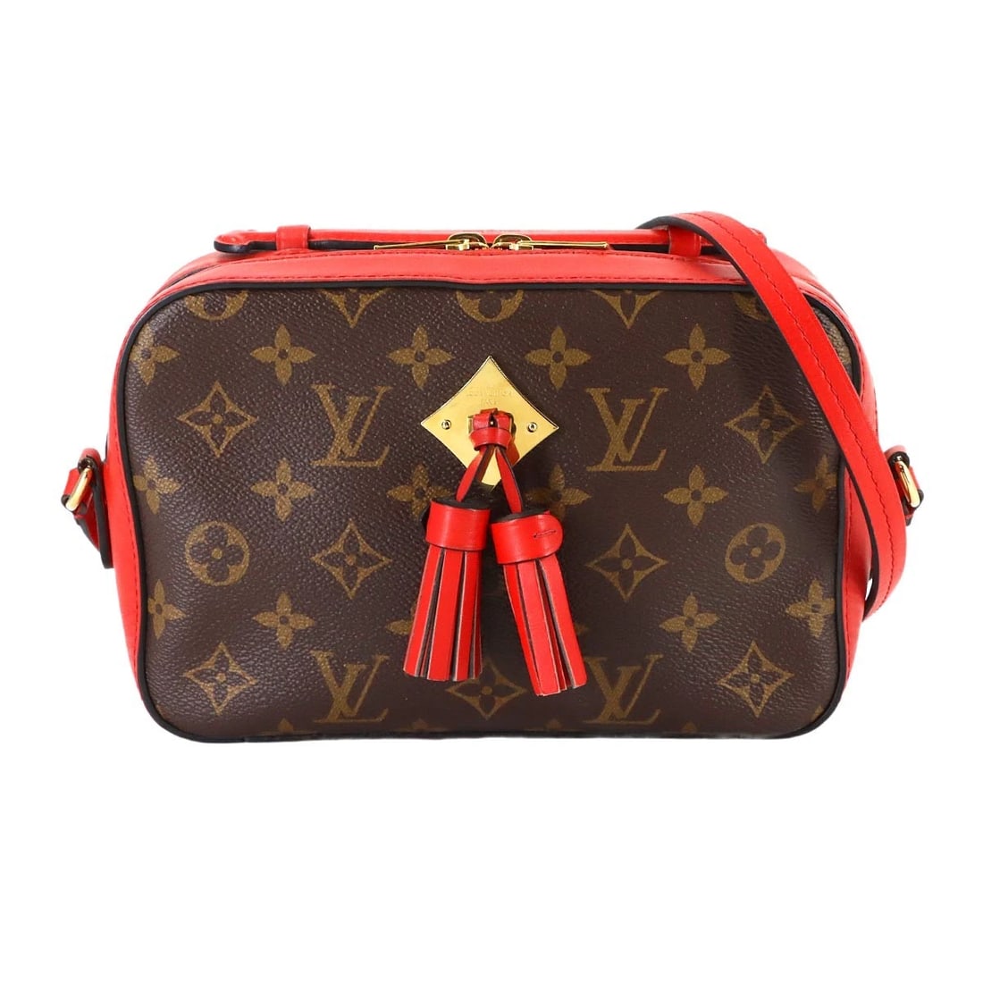 LOUIS VUITTON MONOGRAM SAINTONGE SHOULDER BAG: LOUIS VUITTON Monogram Saintonge Shoulder Bag Brand: LOUIS VUITTON Type: Shoulder Bag Material: Monogram Canvas , Leather Color: Monogram , Coquelicot Size: W 8.27 inch, H 5.71 inch, D 2.76 inch A