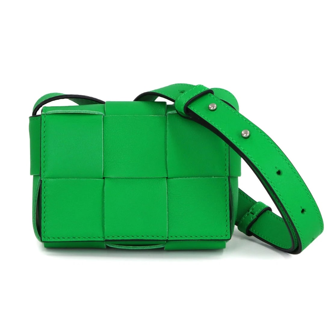 BOTTEGA VENETA INTRECCIATO CANDY CASSETTE SHOULDER BAG: BOTTEGA VENETA Intrecciato Candy Cassette Shoulder Bag Brand: BOTTEGA VENETA Type: Shoulder Bag Material: Leather Color: Parakeet Size: W 4.72 inch, H 3.35 inch, D 1.77 inch Accessories: None