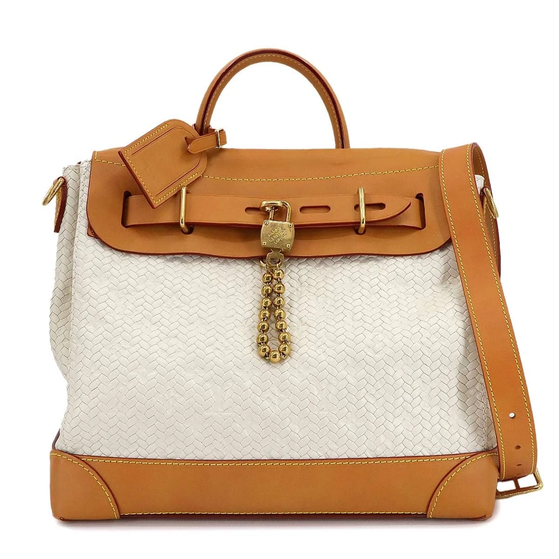 LOUIS VUITTON STEAMER 30 HAND SHOULDER BAG LEATHER: LOUIS VUITTON Steamer 30 Hand Shoulder Bag Leather Brand: LOUIS VUITTON Type: Hand Bag / Shoulder Bag Material: Leather Color: White Size: W 13.39 inch, H 11.81 inch, D 6.50 inch Accessories: None
