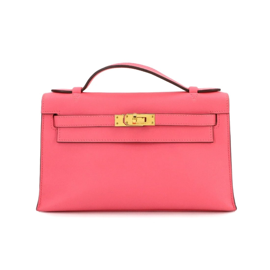 HERMES POCHETTE KELLY HAND BAG SWIFT LEATHER: HERMES Pochette Kelly Hand Bag Swift Leather Brand: HERMES Type: Hand Bag Material: Swift Color: Rose Azalee Size: W 8.66 inch, H 4.92 inch, D 2.76 inch Accessories: None Accessories Notic