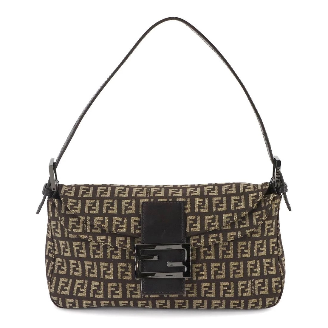FENDI ZUCCHINO MAMMA BAGUETTE SHOULDER BAG CANVAS: FENDI Zucchino Mamma Baguette Shoulder Bag Canvas Brand: FENDI Type: Shoulder Bag Material: Canvas , Leather Color: Brown , Beige Size: W 10.24 inch, H 5.71 inch, D 3.35 inch Accessories: None