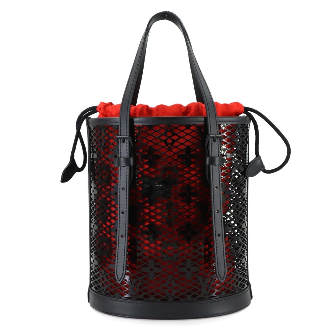 LOUIS VUITTON MONOGRAM LACE BUCKET PM TOTE BAG: LOUIS VUITTON Monogram Lace Bucket PM Tote Bag Brand: LOUIS VUITTON Type: Tote Bag Material: Monogram Lace Leather Color: Black Size: W 8.66 inch, H 10.24 inch, D 5.51 inch Accessories: None <
