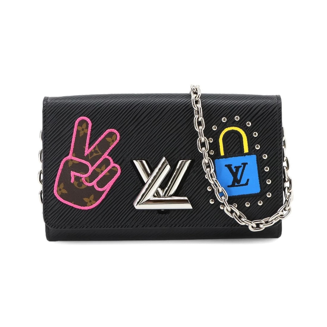 LOUIS VUITTON LV STORIES EPI TWIST CHAIN WALLET: LOUIS VUITTON LV Stories Epi Twist Chain Wallet Brand: LOUIS VUITTON Type: Chain Wallet Material: Epi Leather Color: Noir Size: W 7.48 inch, H 4.72 inch, D 1.18 inch Accessories: None Acce