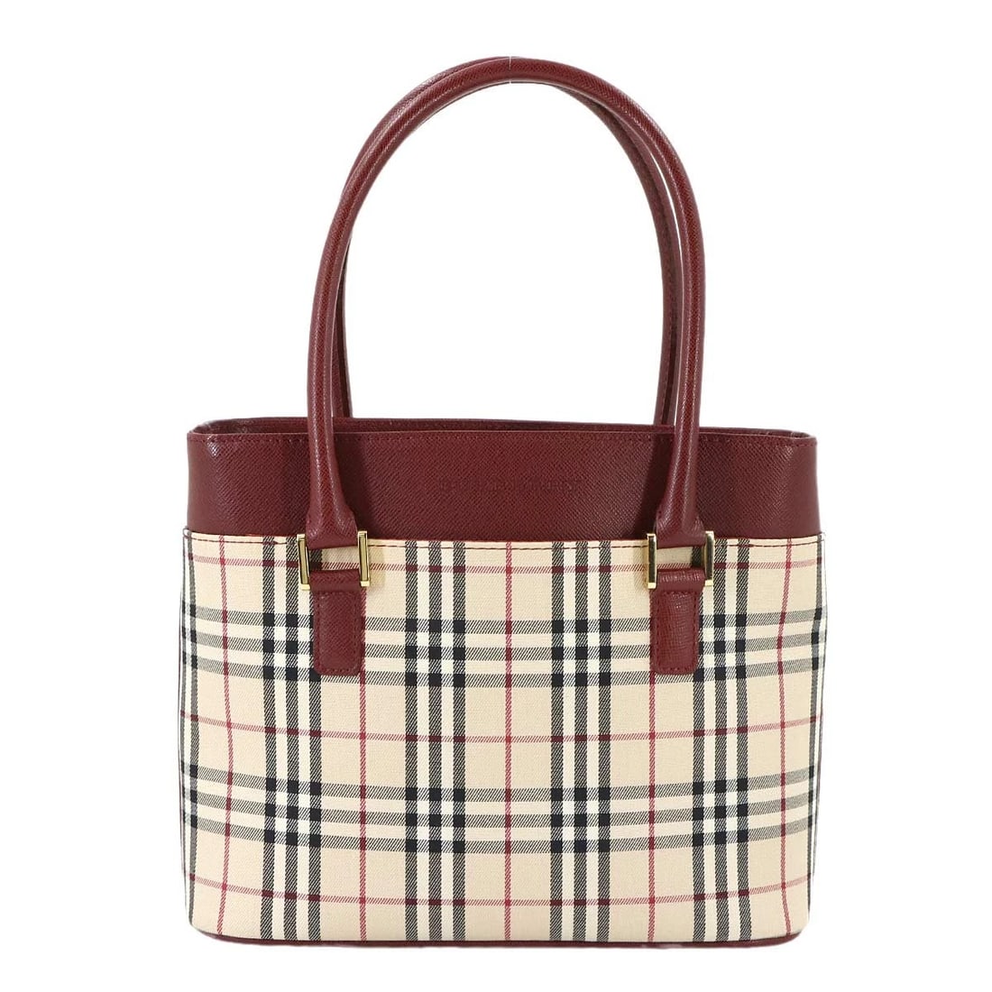 BURBERRY HAND BAG CANVAS LEATHER BEIGE PURSE: BURBERRY Hand Bag Canvas Leather Beige Purse Brand: BURBERRY Type: Hand Bag Material: Canvas , Leather Color: Beige , Bordeaux Size: W 9.06 inch, H 7.68 inch, D 3.15 inch Accessories: None