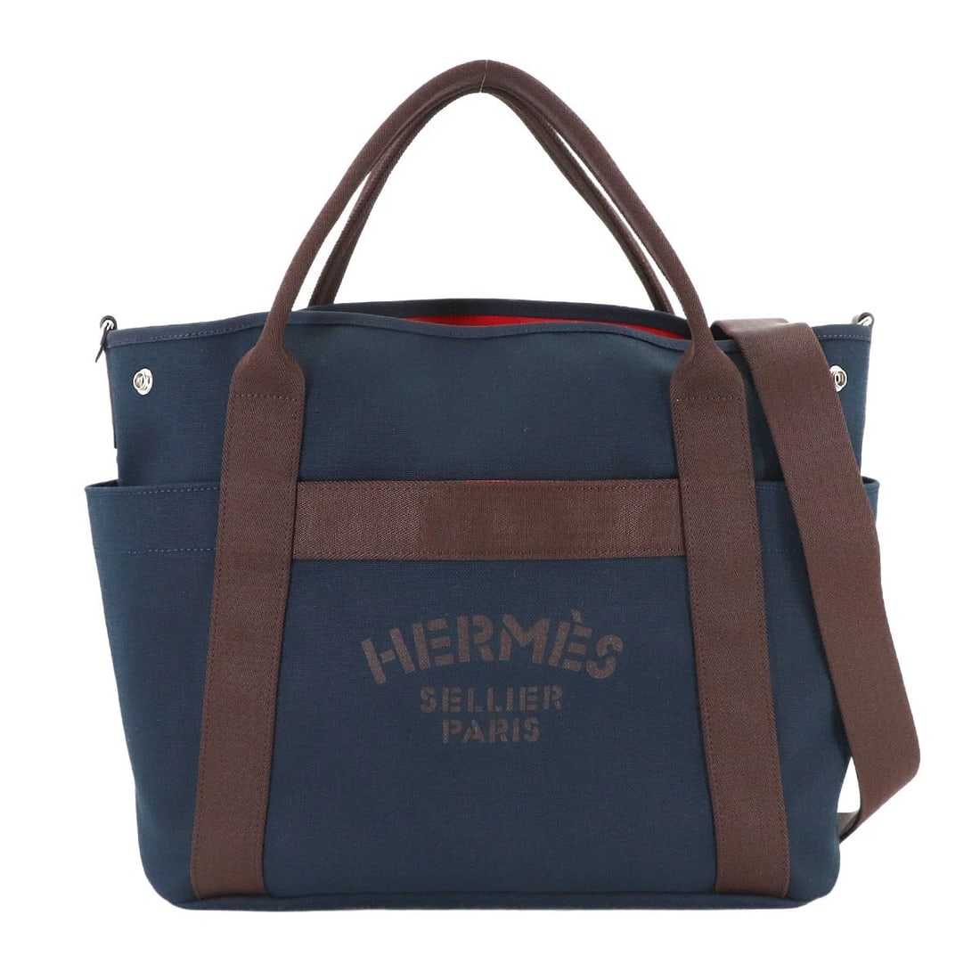 HERMES SAC DE PANSAGE GROOM 2WAY TOTE SHOULDER BAG: HERMES Sac De Pansage Groom 2way Tote Shoulder Bag Brand: HERMES Type: Tote Bag / Shoulder Bag Material: Canvas , Leather Color: Navy ,Brown Size: W 15.16 inch, H 13.19 inch, D 6.69 inch Accessori