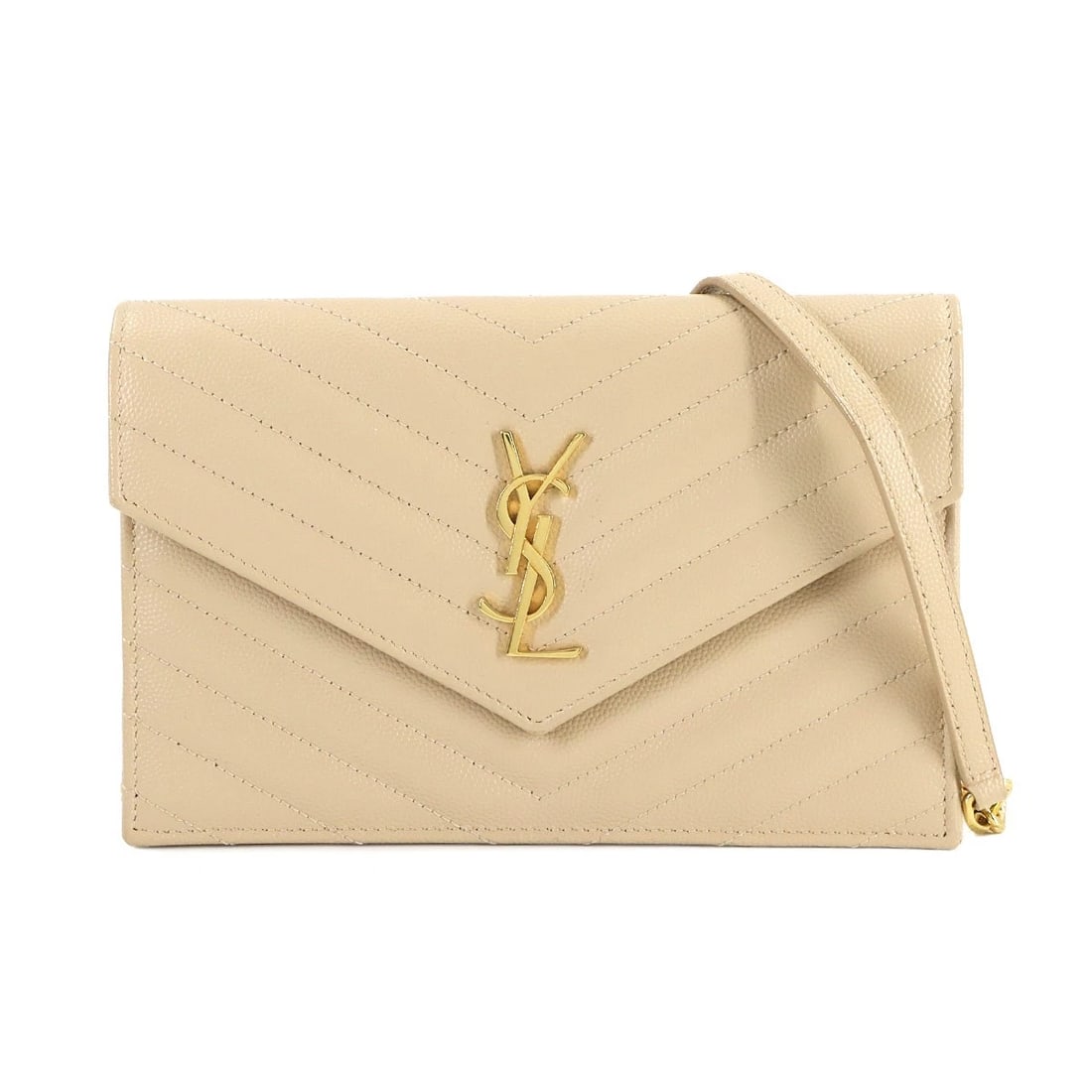 SAINT LAURENT CASSANDRE ENVELOPE CHAIN WALLET: SAINT LAURENT Cassandre Envelope Chain Wallet Brand: SAINT LAURENT Type: Chain Wallet Material: Leather Color: Beige Size: W 7.48 inch, H 4.92 inch, D 1.77 inch Accessories: None Accessori