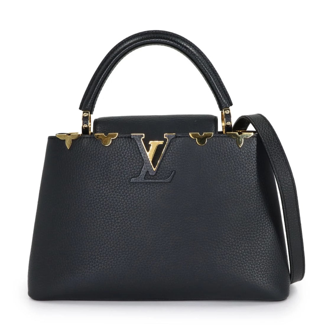 LOUIS VUITTON CAPUCINES PM 2WAY HAND SHOULDER BAG: LOUIS VUITTON Capucines PM 2way Hand Shoulder Bag Brand: LOUIS VUITTON Type: Hand Bag / Shoulder Bag Material: Taurillon Leather Color: Noir Size: W 12.20 inch, H 7.68 inch, D 4.13 inch Accessorie