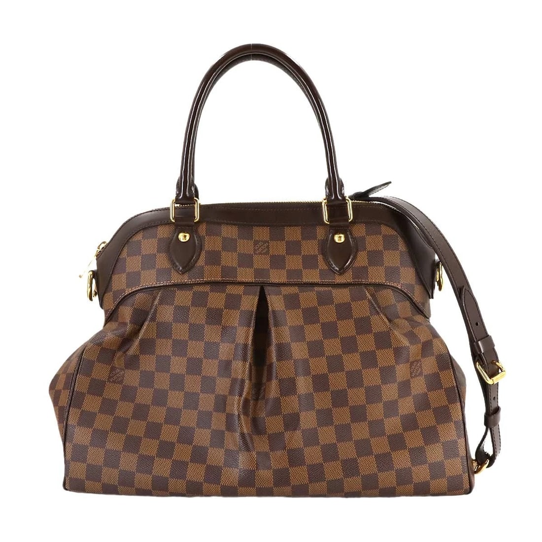 LOUIS VUITTON DAMIER TREVI GM 2WAY HAND SHOULDER BAG: LOUIS VUITTON Damier Trevi GM 2way Hand Shoulder Bag Brand: LOUIS VUITTON Type: Hand Bag / Shoulder Bag Material: Damier Canvas Color: Ebene Size: W 15.55 inch, H 11.81 inch, D 6.69 inch Accessori