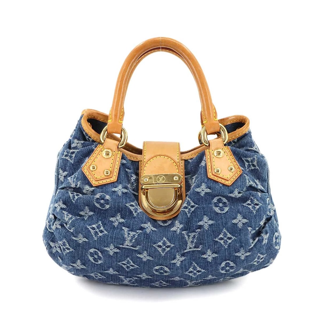 LOUIS VUITTON MONOGRAM DENIM PLEATY HAND BAG: LOUIS VUITTON Monogram Denim Pleaty Hand Bag Brand: LOUIS VUITTON Type: Hand Bag Material: Monogram Denim Canvas Color: Blue Size: W 10.63 inch, H 6.30 inch, D 2.76 inch Accessories: None