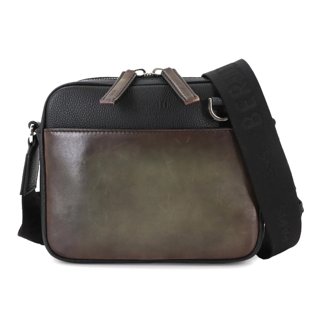 BERLUTI CONTRAST SHOULDER BAG LEATHER BLACK BROWN PURSE: Berluti Contrast Shoulder Bag Leather Black Brown Purse Brand: Berluti Type: Shoulder Bag Material: Leather Color: Black , Brown Size: W 8.46 inch, H 6.89 inch, D 1.57 inch Accessories: None <