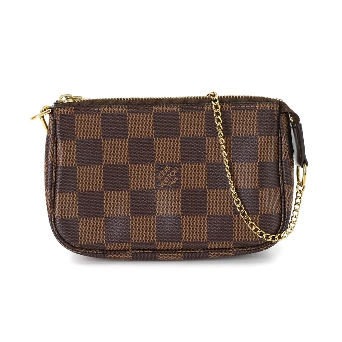 LOUIS VUITTON DAMIER MINI POCHETTE ACCESSOIRES HAND BAG: LOUIS VUITTON Damier Mini Pochette Accessoires Hand Bag Brand: LOUIS VUITTON Type: Hand Bag Material: Damier Canvas Color: Ebene Size: W 5.71 inch, H 3.74 inch, D 1.18 inch Accessories: None