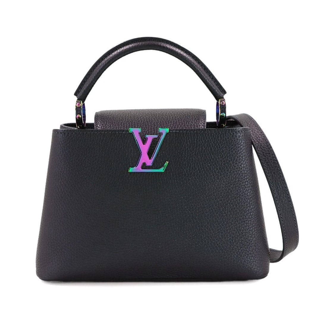 LOUIS VUITTON CAPUCINES BB HAND SHOULDER BAG: LOUIS VUITTON Capucines BB Hand Shoulder Bag Brand: LOUIS VUITTON Type: Hand Bag / Shoulder Bag Material: Taurillon Leather Color: Metallic black Size: W 10.43 inch, H 7.09 inch, D 3.54 inch