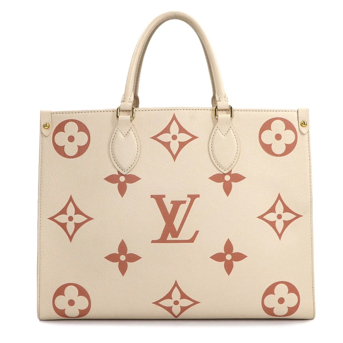 LOUIS VUITTON BICOLOR ONTHEGO MM TOTE SHOULDER BAG: LOUIS VUITTON Bicolor Onthego MM Tote Shoulder Bag Brand: LOUIS VUITTON Type: Tote Bag / Shoulder Bag Material: Bicolor Monogram Empreinte Leather Color: Creme Size: W 13.58 inch, H 10.24 inch, D 5.91