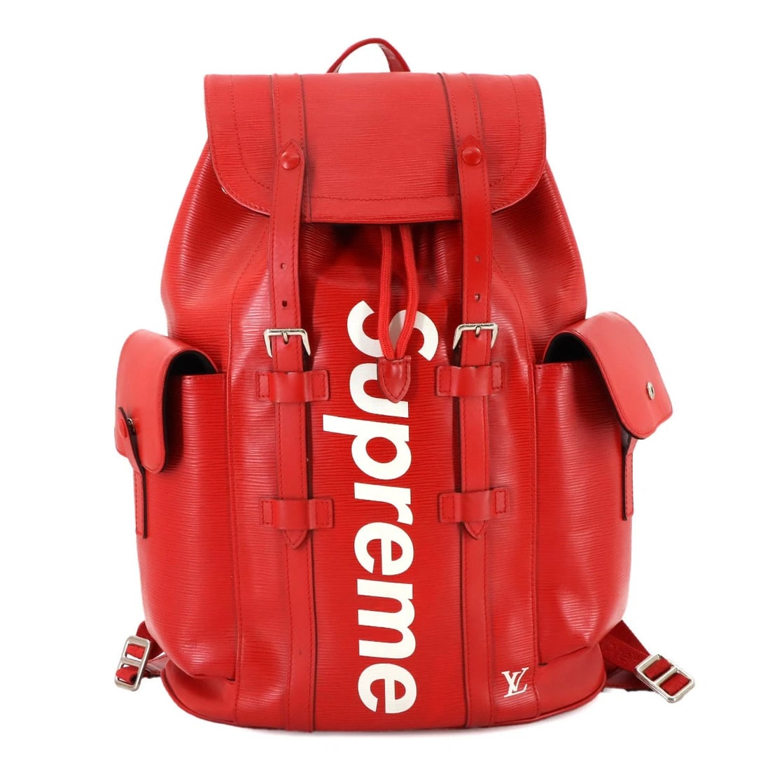 LOUIS VUITTON EPI CHRISTOPHER PM BACKPACK LEATHER: LOUIS VUITTON Epi Christopher PM Backpack Leather Brand: LOUIS VUITTON Type: Backpack Material: Epi Leather Color: Red , White Size: W 13.19 inch, H 17.72 inch, D 4.92 inch Accessories: None <