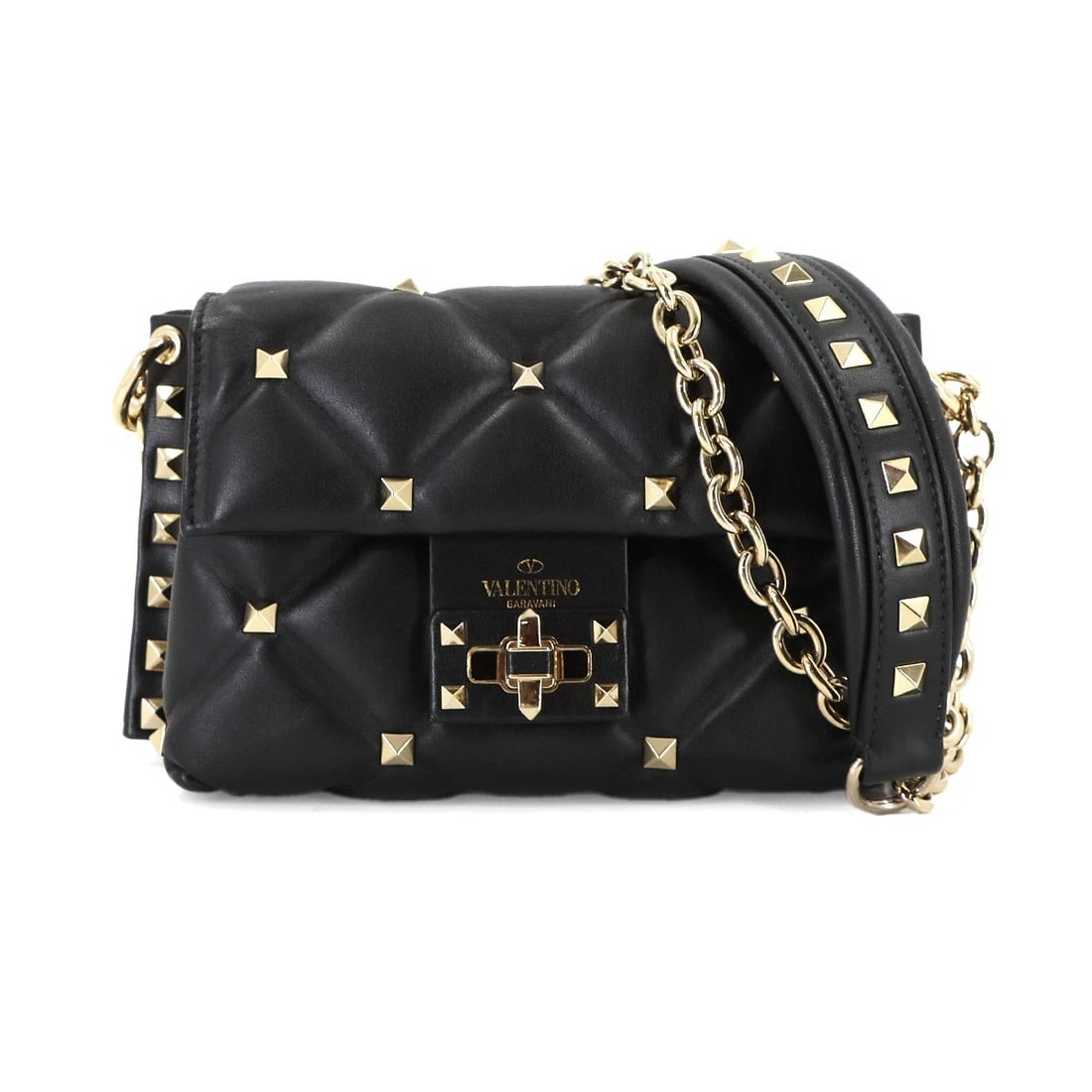 VALENTINO GARAVANI CANDY STUDS SHOULDER BAG: VALENTINO GARAVANI Candy Studs Shoulder Bag Brand: VALENTINO GARAVANI Type: Shoulder Bag Material: Leather Color: Black Size: W 7.87 inch, H 4.72 inch, D 3.35 inch Accessories: None Access