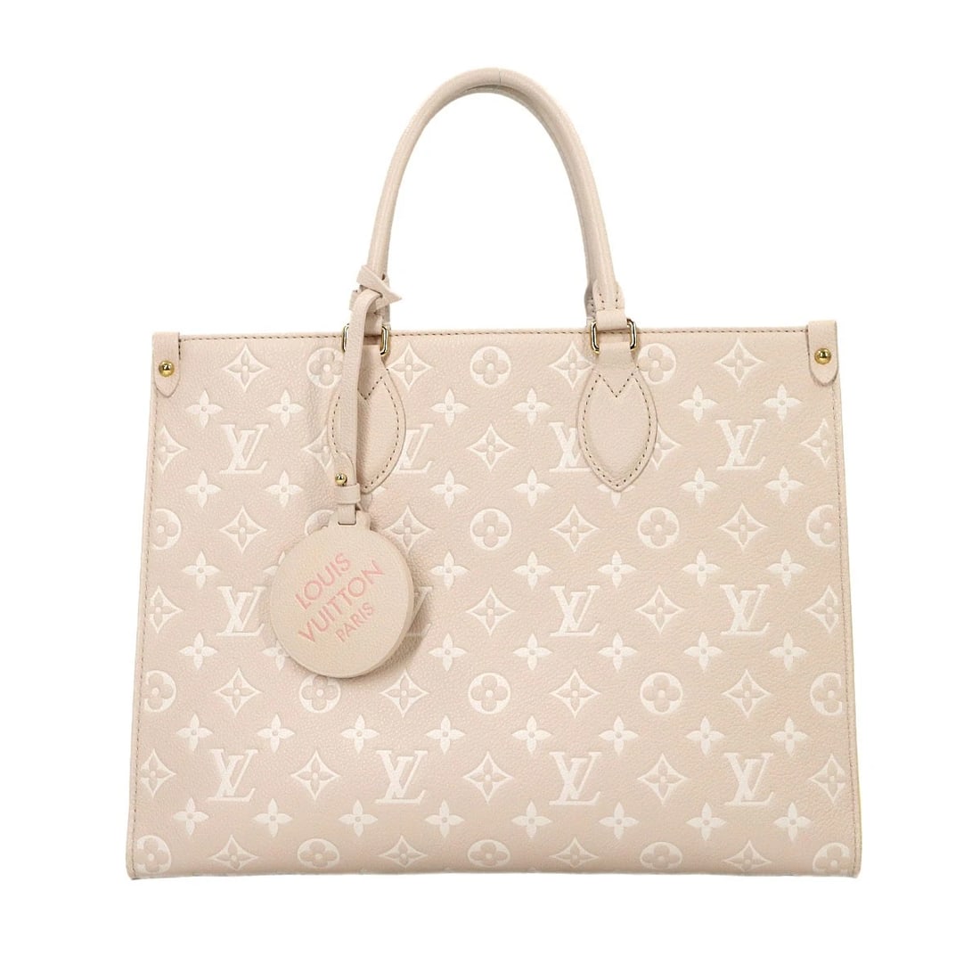 LOUIS VUITTON EMPREINTE ONTHEGO MM TOTE SHOULDER BAG: LOUIS VUITTON Empreinte Onthego MM Tote Shoulder Bag Brand: LOUIS VUITTON Type: Tote Bag / Shoulder Bag Material: Monogram Empreinte Leather Color: Rose beige Size: W 13.58 inch, H 10.24 inch, D 5.71 