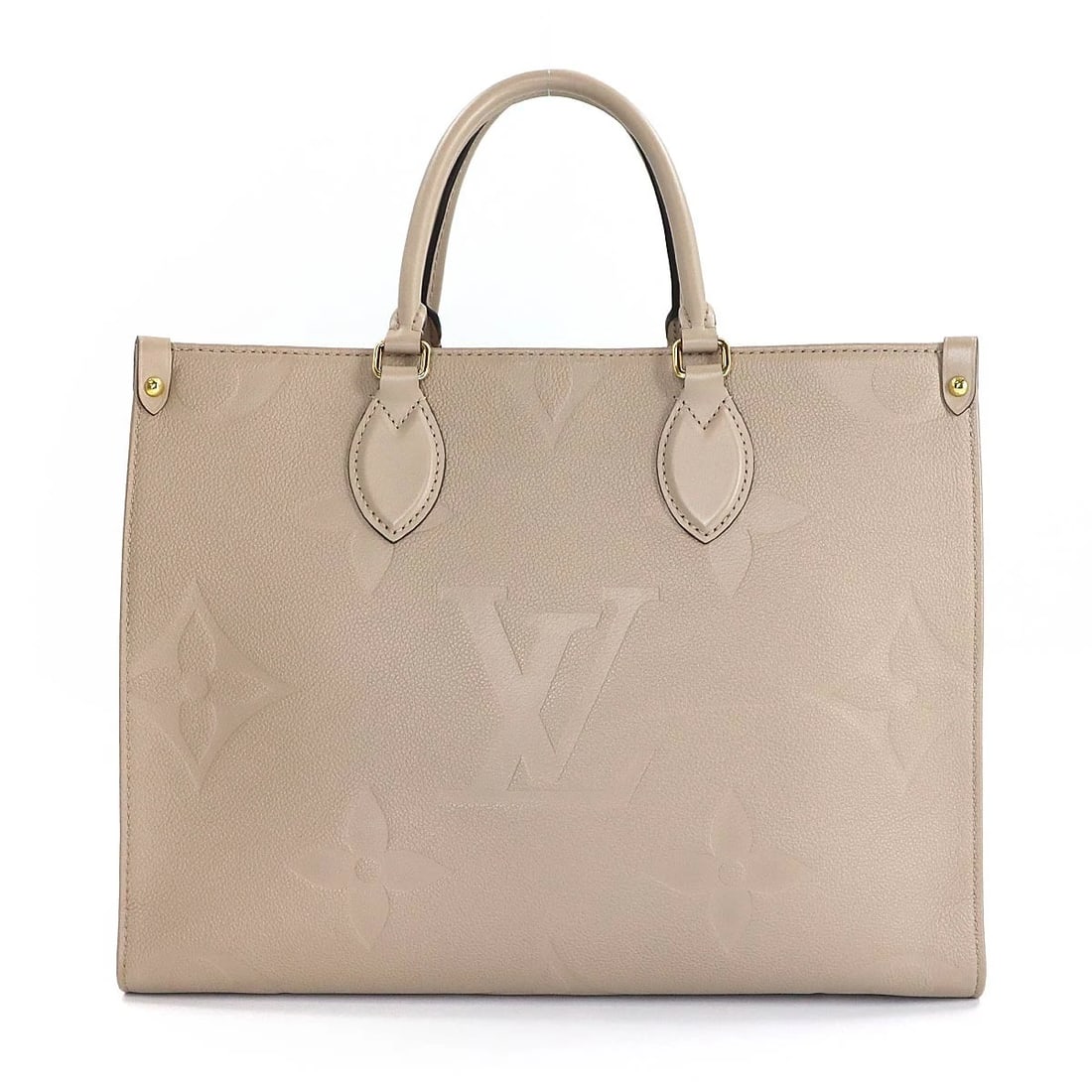 LOUIS VUITTON ONTHEGO MM TOTE SHOULDER BAG: LOUIS VUITTON Onthego MM Tote Shoulder Bag Brand: LOUIS VUITTON Type: Tote Bag / Shoulder Bag Material: Monogram Empreinte Leather Color: Tourterelle Size: W 13.58 inch, H 10.24 inch, D 5.91 inch