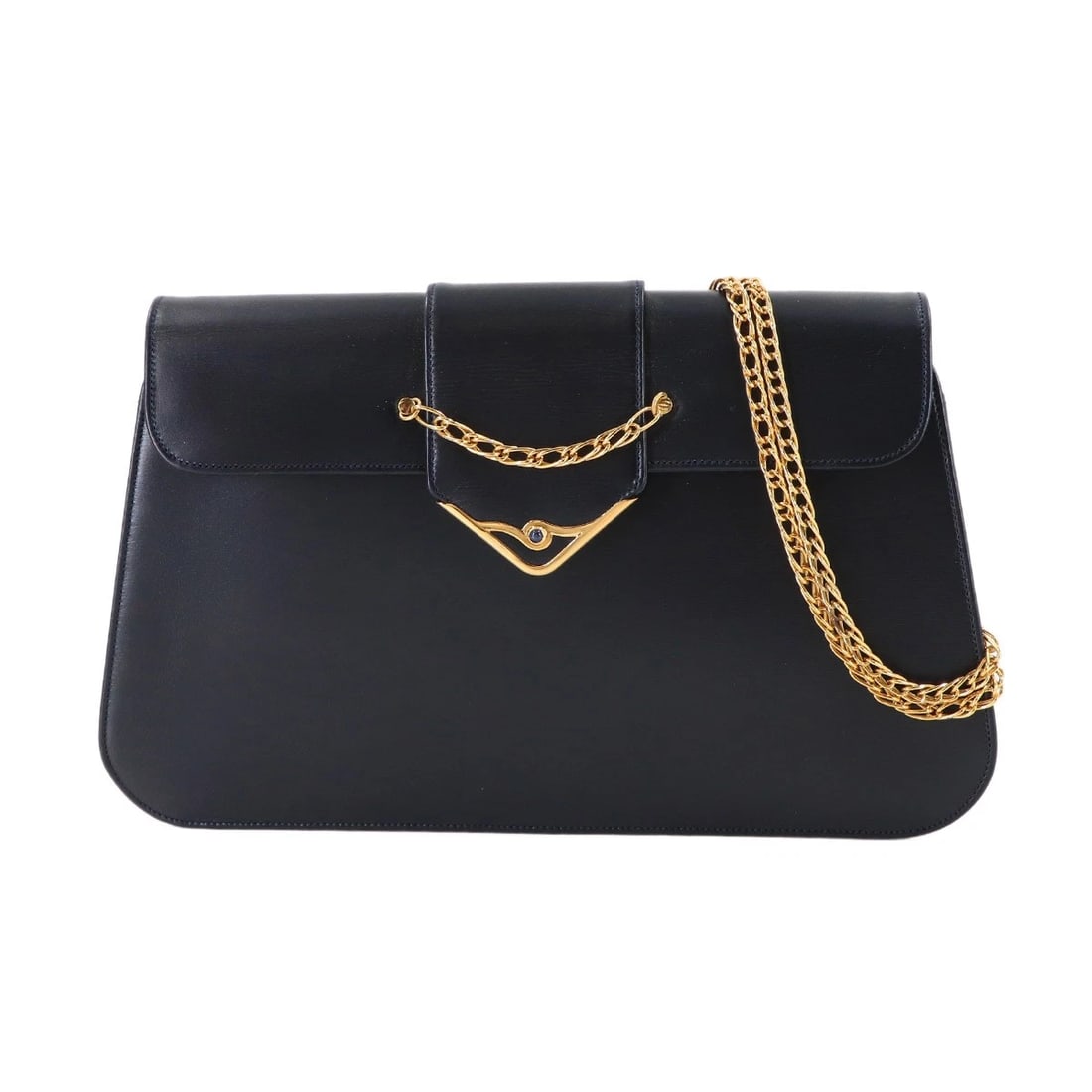 CARTIER SAPPHIRE LINE CHAIN SHOULDER BAG: Cartier Sapphire Line Chain Shoulder Bag Brand: Cartier Type: Shoulder Bag Material: Leather Color: Navy Size: W 10.63 inch, H 6.10 inch, D 1.18 inch Accessories: None Accessories Notice: