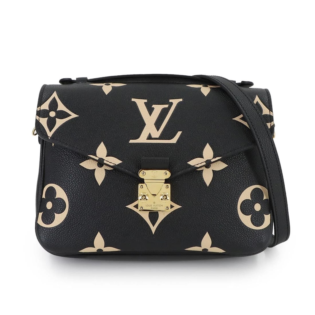 LOUIS VUITTON BICOLOR POCHETTE METIS MM: LOUIS VUITTON Bicolor Pochette Metis MM Brand: LOUIS VUITTON Type: Hand Bag / Shoulder Bag Material: Bicolor Monogram Empreinte Leather Color: Black , Beige Size: W 9.65 inch, H 7.28 inch, D 2.76