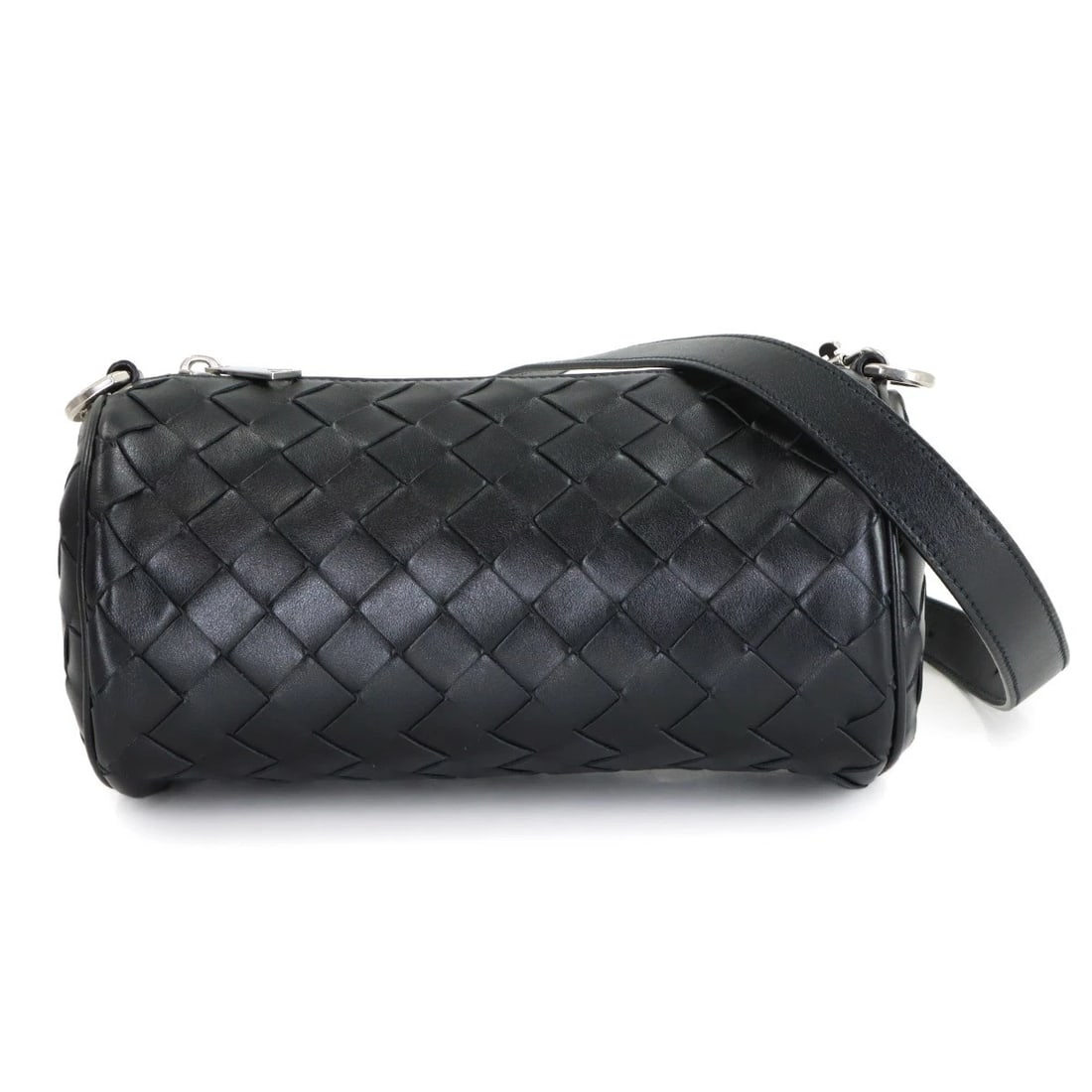 BOTTEGA VENETA INTRECCIATO BARREL MINI SHOULDER BAG: BOTTEGA VENETA Intrecciato Barrel Mini Shoulder Bag Brand: BOTTEGA VENETA Type: Shoulder Bag Material: Leather Color: Black Size: W 7.87 inch, H 4.13 inch, D 4.13 inch Accessories: None Ac