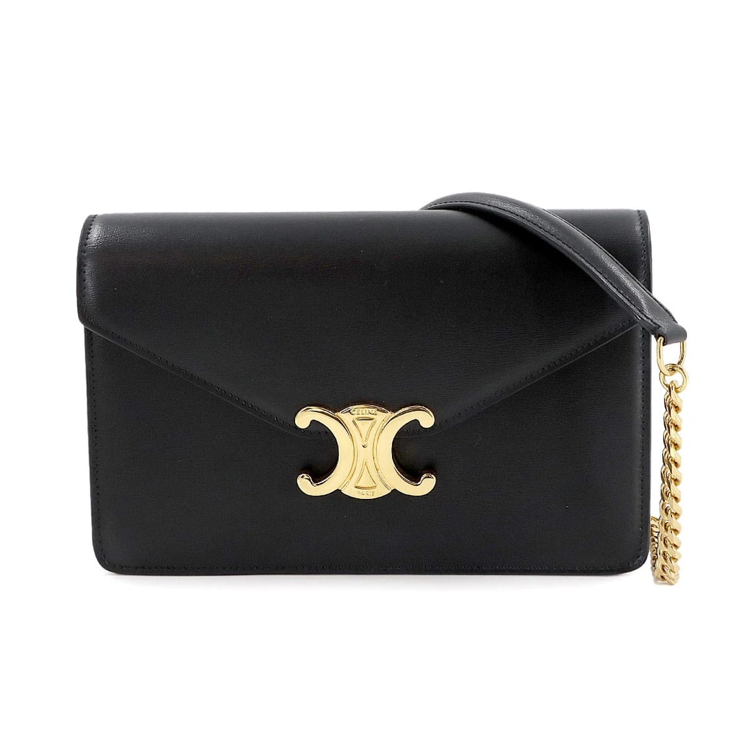 CELINE MARGO TRIOMPHE CHAIN LONG WALLET: CELINE Margo Triomphe Chain Long Wallet Brand: CELINE Type: Long wallet Material: Leather Color: Black Size: W 7.68 inch, H 4.92 inch, D 1.77 inch Accessories: None Accessories Notice: Whe