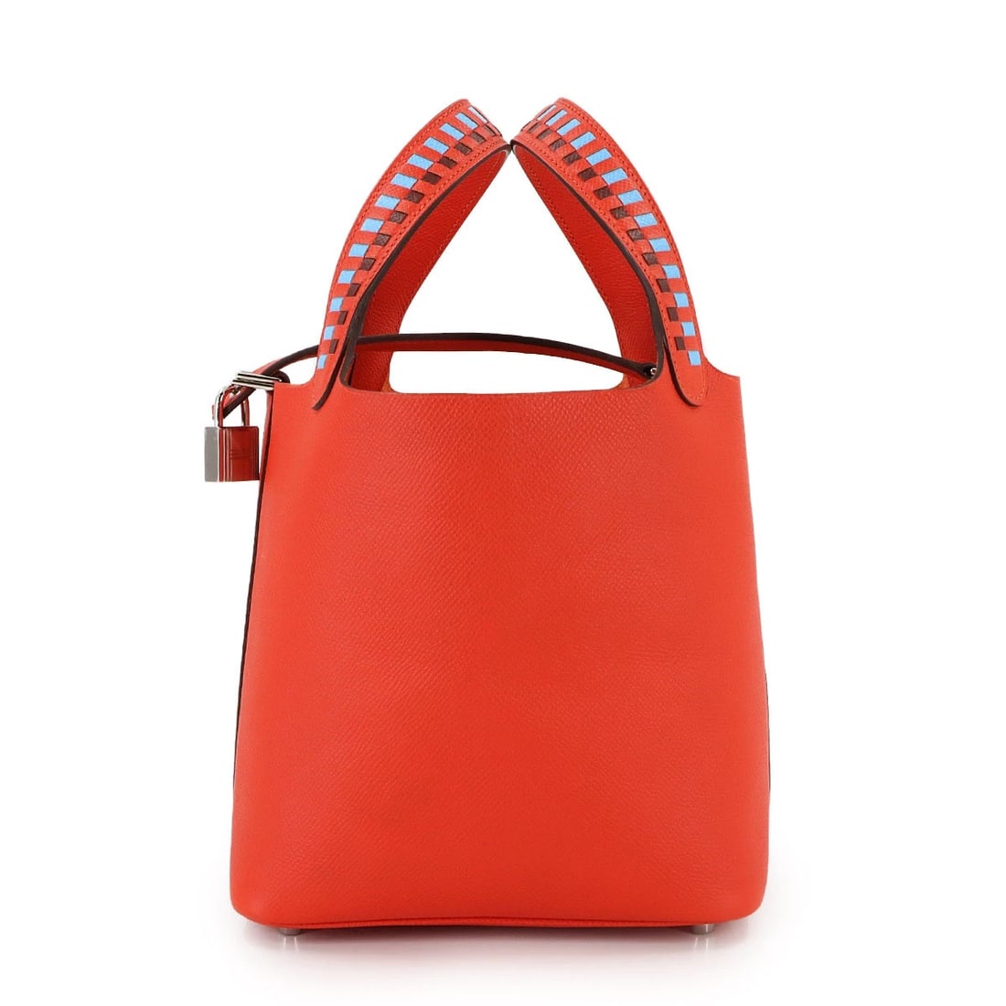 HERMES PICOTIN LOCK PM TRESSAGE HAND BAG: HERMES Picotin Lock PM Tressage Hand Bag Brand: HERMES Type: Hand Bag Material: Veau Epsom Color: Rouge de Coeur , Blue de nord , Rouge H Size: W 7.09 inch, H 7.48 inch, D 5.31 inch Accessories: N