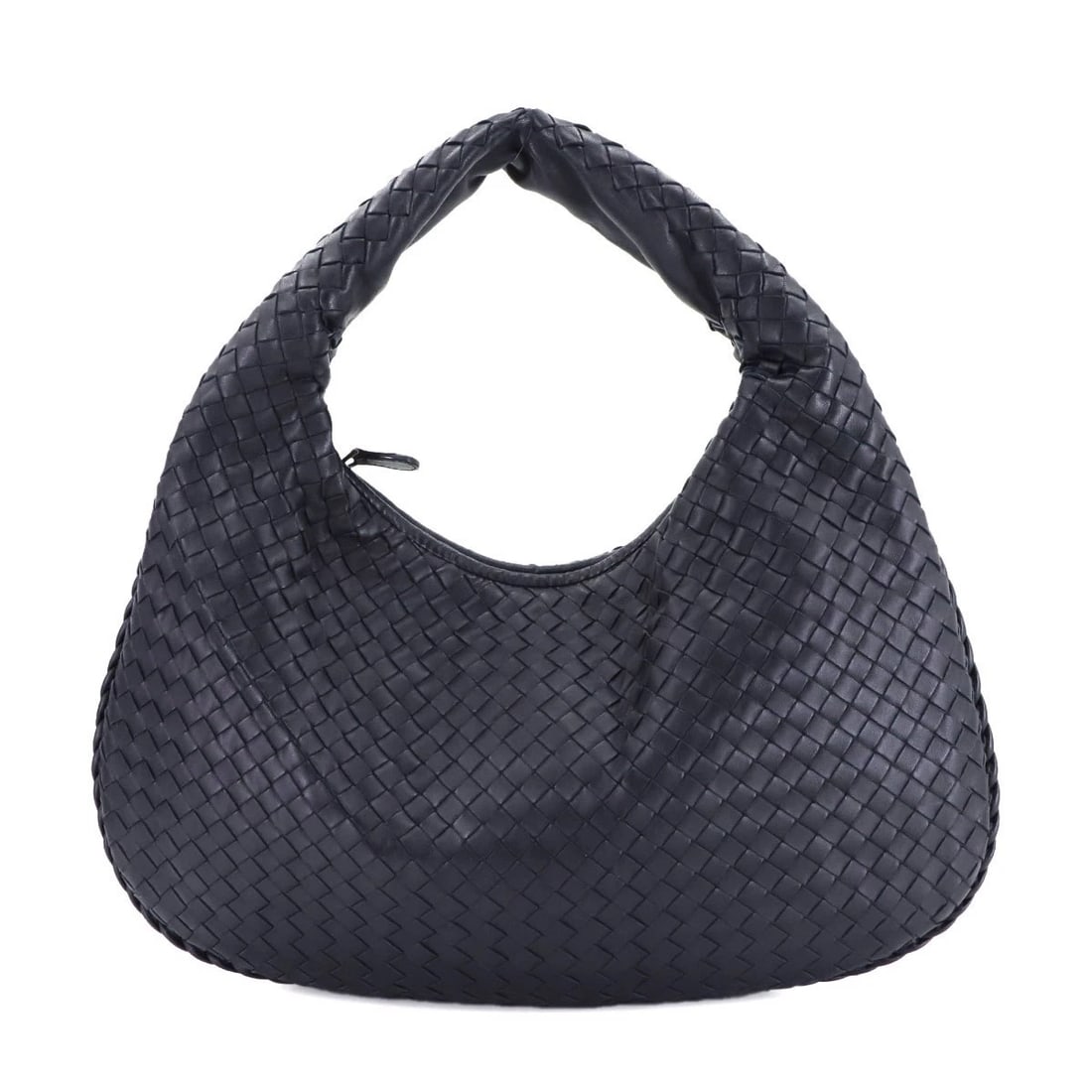 BOTTEGA VENETA INTRECCIATO SHOULDER BAG: BOTTEGA VENETA Intrecciato Shoulder Bag Brand: BOTTEGA VENETA Type: Shoulder Bag Material: Leather Color: Navy Size: W 15.75 inch, H 9.84 inch, D 1.18 inch Accessories: None Accessories No