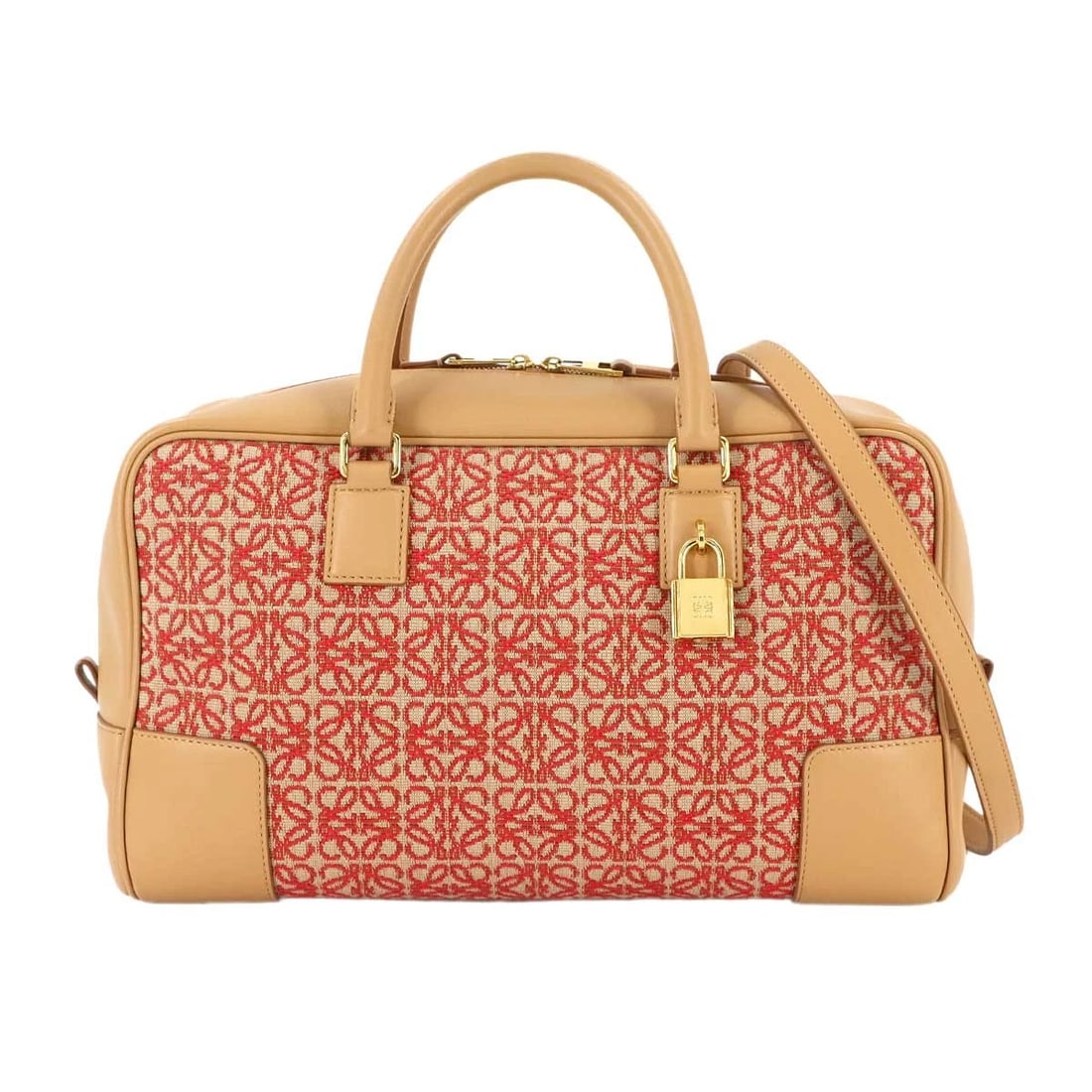 LOEWE AMAZONA 28 HAND SHOULDER BAG JACQUARD LEATHER: LOEWE Amazona 28 Hand Shoulder Bag Jacquard Leather Brand: LOEWE Type: Hand Bag / Shoulder Bag Material: Jacquard , Leather Color: Brown , Red Size: W 11.22 inch, H 6.69 inch, D 4.33 inch Accessor