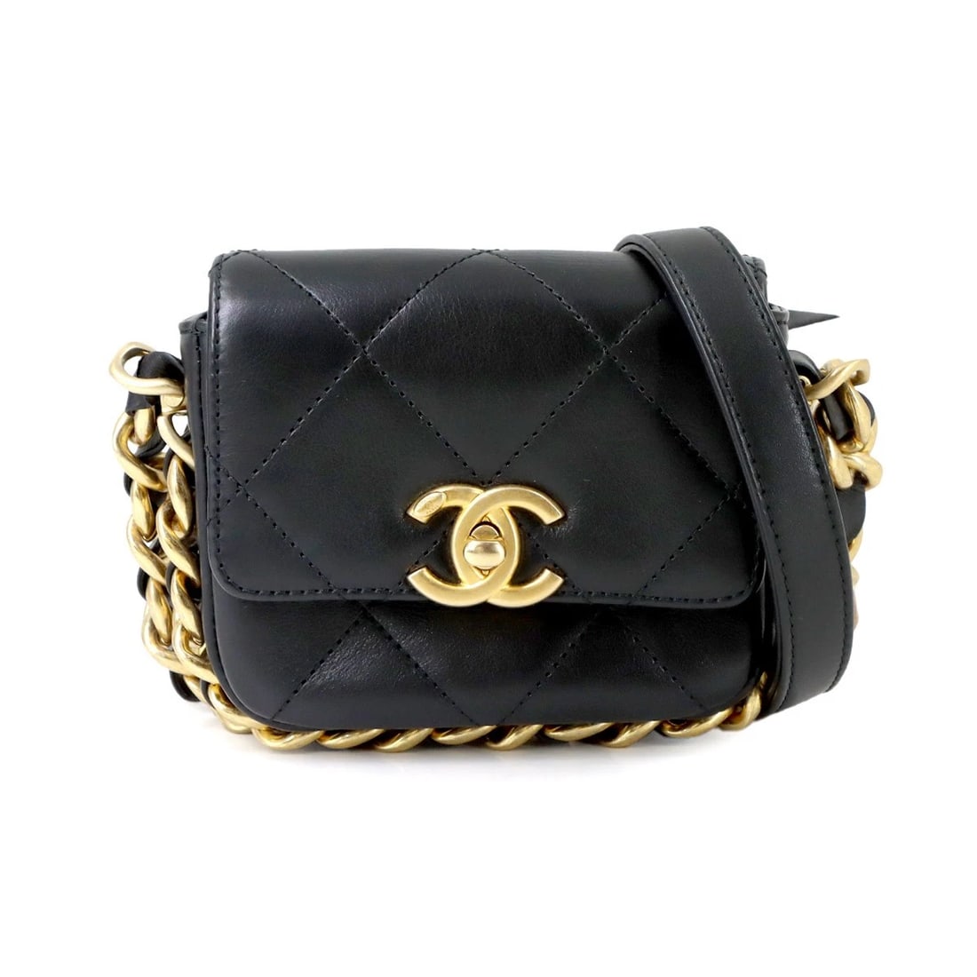 CHANEL MINI MATELASSE CHAIN SHOULDER BAG LEATHER: CHANEL Mini Matelasse Chain Shoulder Bag Leather Brand: CHANEL Type: Shoulder Bag Material: Leather Color: Black Size: W 4.72 inch, H 3.94 inch, D 1.38 inch Accessories: None Accessories N