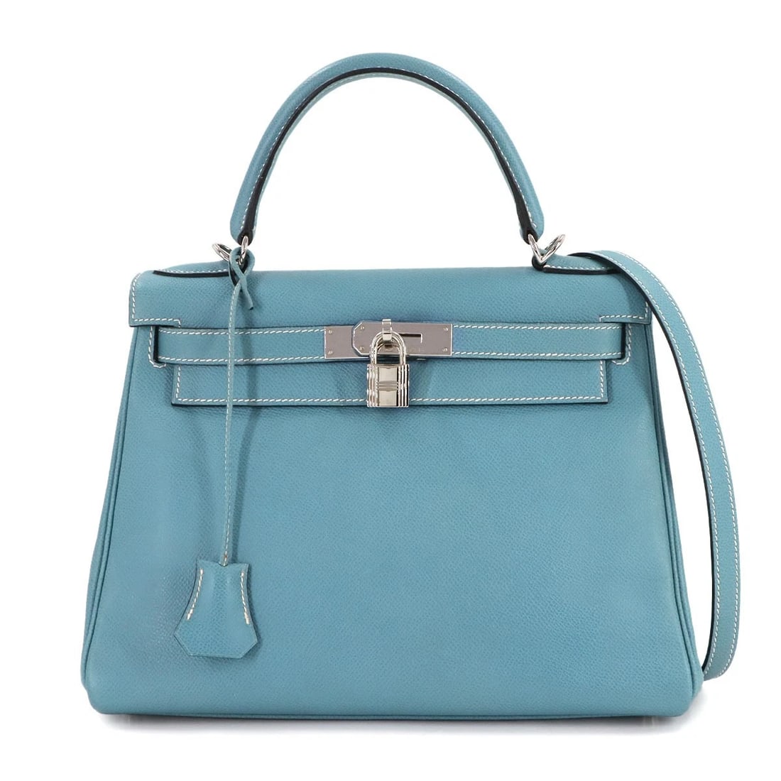 HERMES KELLY 28 VEAU EPSOM BLUE JEAN 2WAY HAND SHOULDER BAG: HERMES Kelly 28 Veau Epsom Blue Jean 2way Hand Shoulder Bag Brand: HERMES Type: Hand Bag / Shoulder Bag Material: Veau Epsom Color: Blue Jean Size: W 11.02 inch, H 8.46 inch, D 4.72 inch Accessori