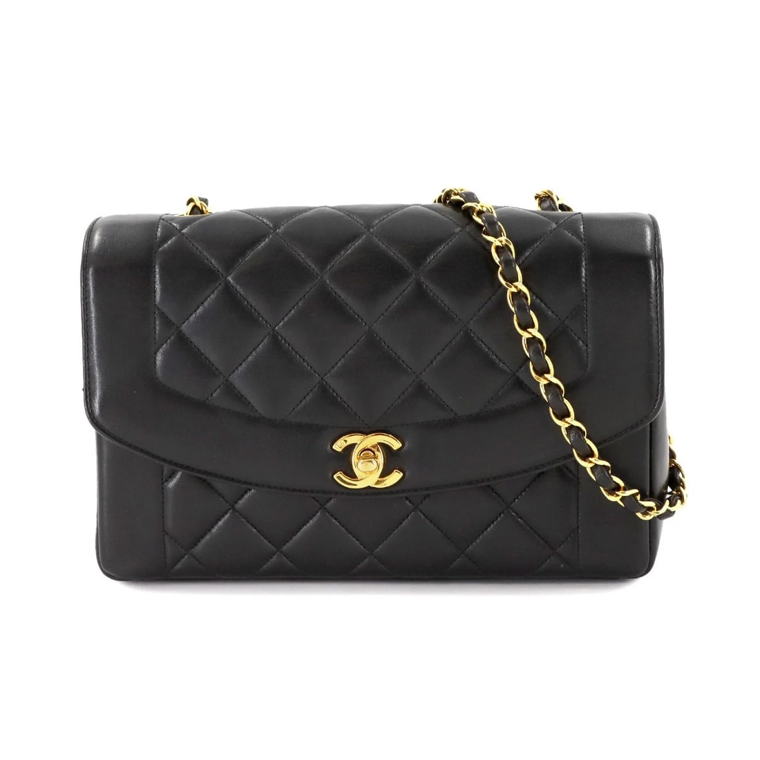 CHANEL DIANA MATELASSE CHAIN SHOULDER BAG: CHANEL Diana Matelasse Chain Shoulder Bag Brand: CHANEL Type: Shoulder Bag Material: Leather Color: Black Size: W 9.45 inch, H 6.10 inch, D 2.76 inch Accessories: None Accessories Notice: