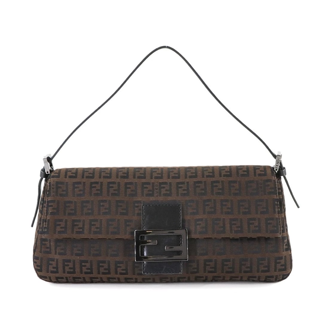 FENDI ZUCCHINO MAMMA BAGUETTE SHOULDER BAG: FENDI Zucchino Mamma Baguette Shoulder Bag Brand: FENDI Type: Shoulder Bag Material: Canvas , Leather Color: Brown , Black Size: W 11.81 inch, H 5.12 inch, D 3.94 inch Accessories: None Ac