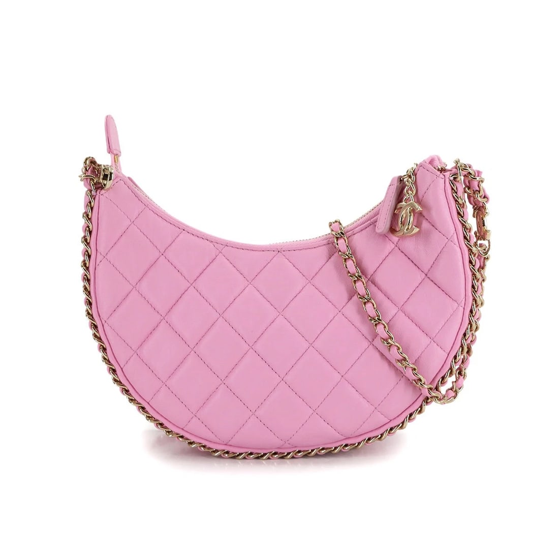 CHANEL MATELASSE SMALL HOBO CHAIN SHOULDER BAG: CHANEL Matelasse Small Hobo Chain Shoulder Bag Brand: CHANEL Type: Shoulder Bag Material: Leather Color: Pink Size: W 8.27 inch, H 4.72 inch, D 2.36 inch Accessories: None Accessories Noti