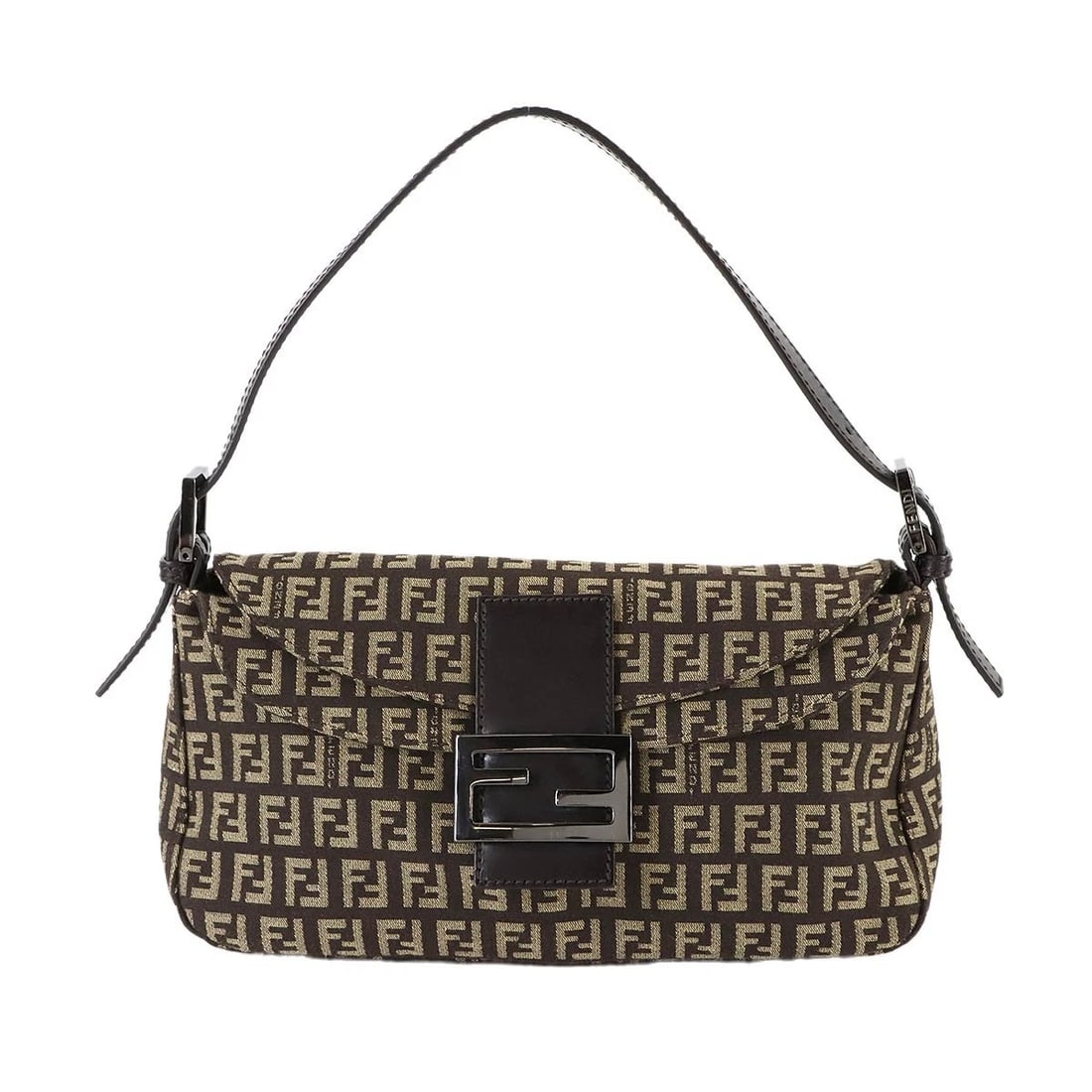 FENDI ZUCCHINO MAMMA BAGUETTE SHOULDER BAG: FENDI Zucchino Mamma Baguette Shoulder Bag Brand: FENDI Type: Shoulder Bag Material: Canvas , Leather Color: Brown , Beige Size: W 10.24 inch, H 5.71 inch, D 3.35 inch Accessories: None Accessories