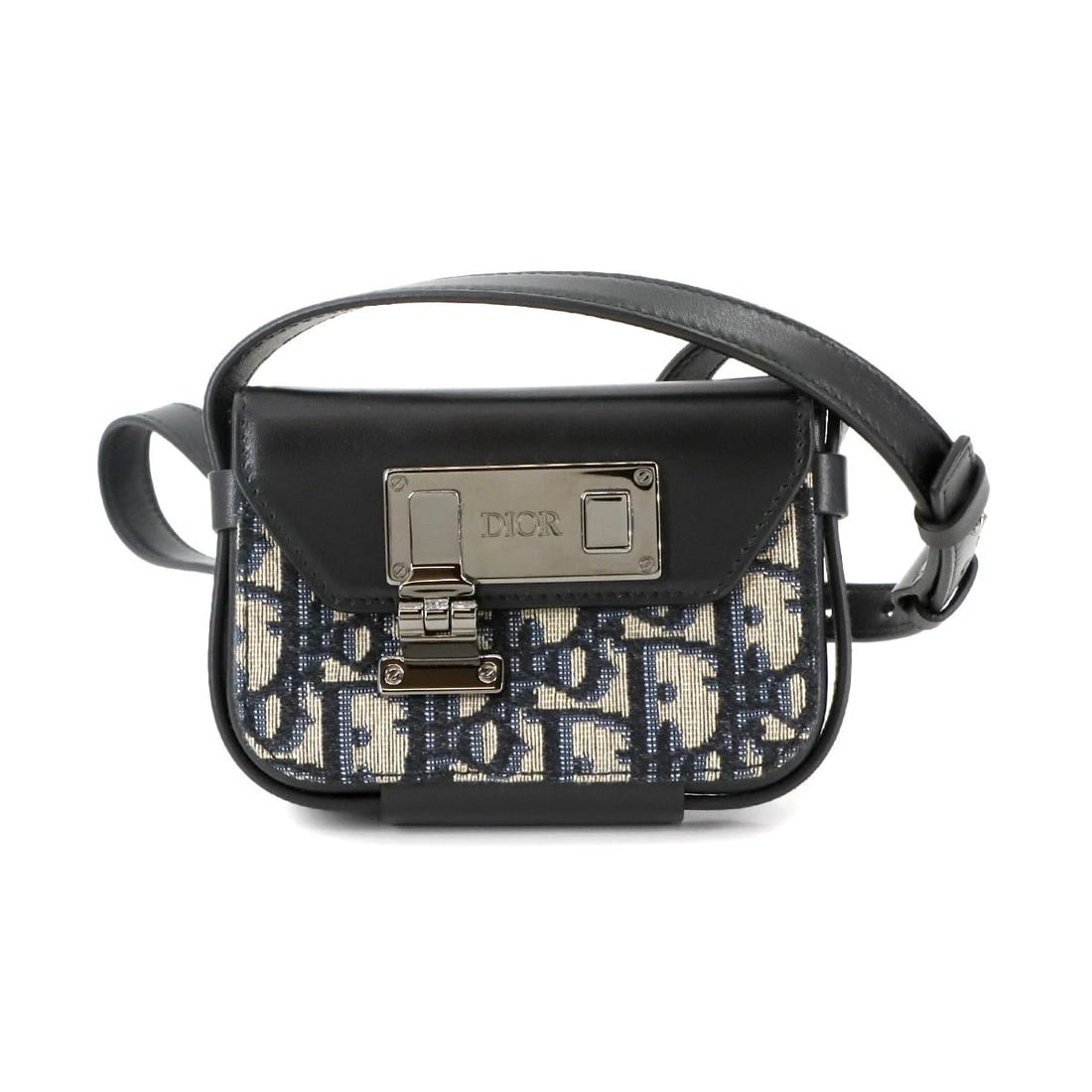 CHRISTIAN DIOR OBLIQUE DIOR LOCK SHOULDER BAG: Christian Dior Oblique Dior Lock Shoulder Bag Brand: Christian Dior Type: Shoulder Bag Material: Canvas , Leather Color: Navy , Black Size: W 4.53 inch, H 3.15 inch, D 1.18 inch Accessories: None