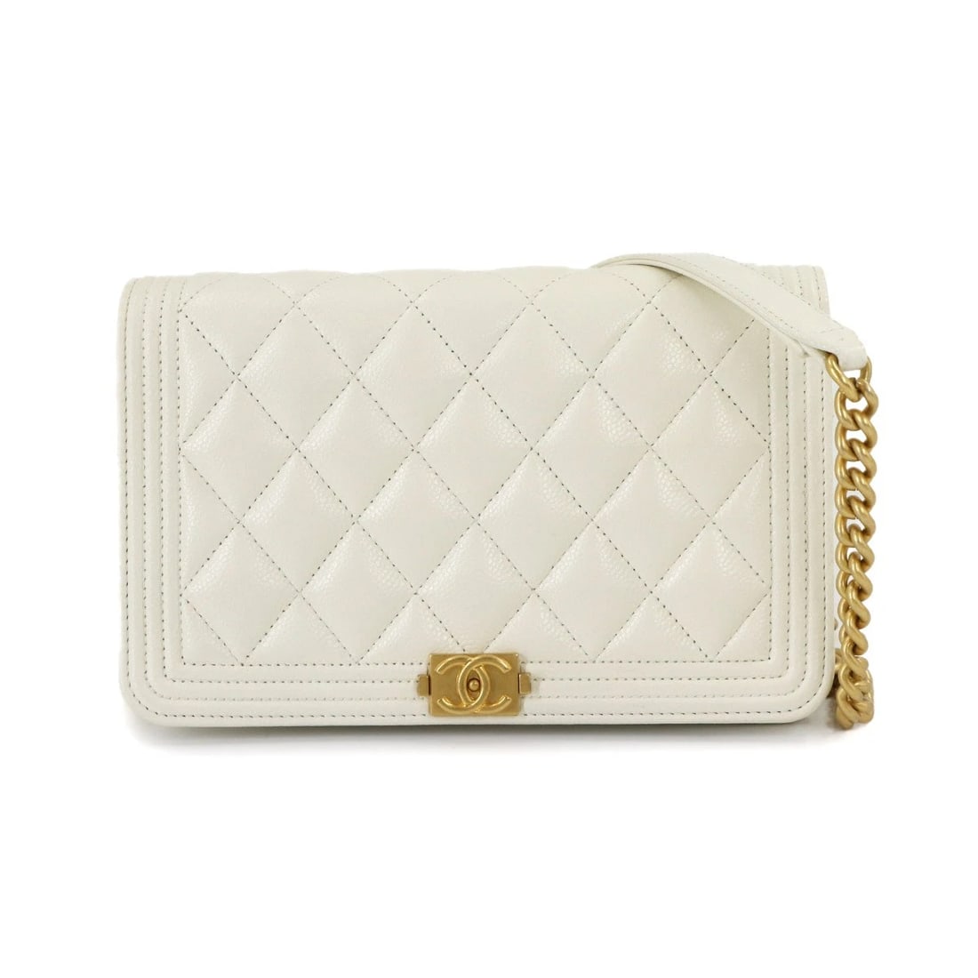 CHANEL BOYCHANEL CHAIN WALLET LEATHER: CHANEL Boychanel Chain Wallet Leather Brand: CHANEL Type: Long Wallet Material: Leather Color: White Size: W 7.48 inch, H 4.92 inch, D 1.38 inch Accessories: None Accessories Notice: When