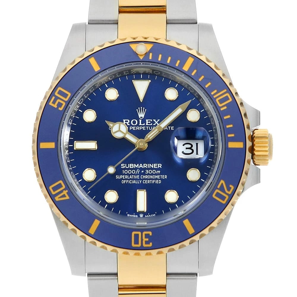 ROLEX SUBMARINER DATE BLUE WATCH: ROLEX SUBMARINER Date blue Watch Brand: ROLEX Type: Wrist watch Material: Band Material Stainless Steel/Yellow Gold, Case Material Stainless Steel/Yellow Gold Color: Dial Colour Blue Size: Case:W41mm 