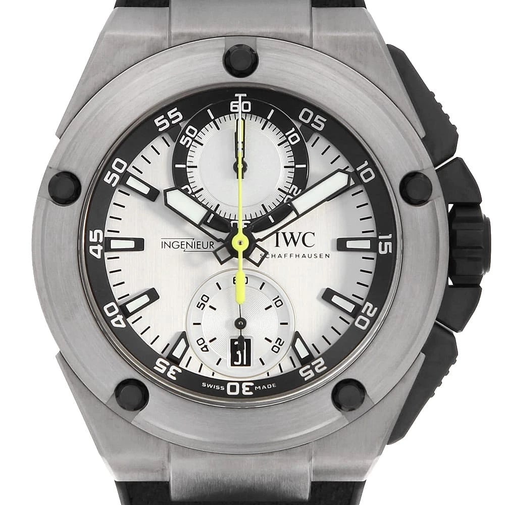 IWC INGENIEUR CHRONOGRAPH NICO ROSBERG WATCH: IWC Ingenieur Chronograph Nico Rosberg Watch Brand: IWC Type: Wrist watch Material: Band Material Calfskin, Case Material Titanium Color: Dial Colour Silver Size: Case:W45mm Accessories: None